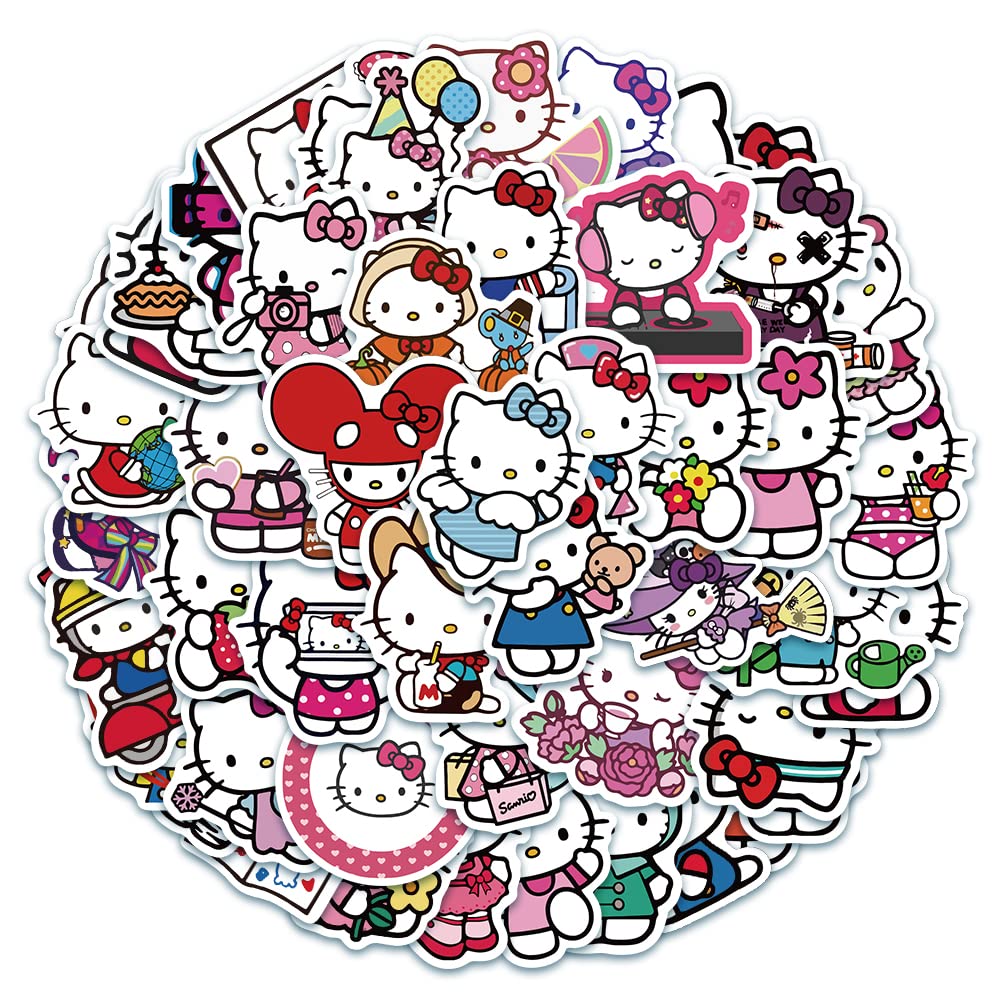 MOQIAN 50pcs Kawaii Hellokitty Stickers – Waterproof Vinyl Decals for Notebooks, Laptops