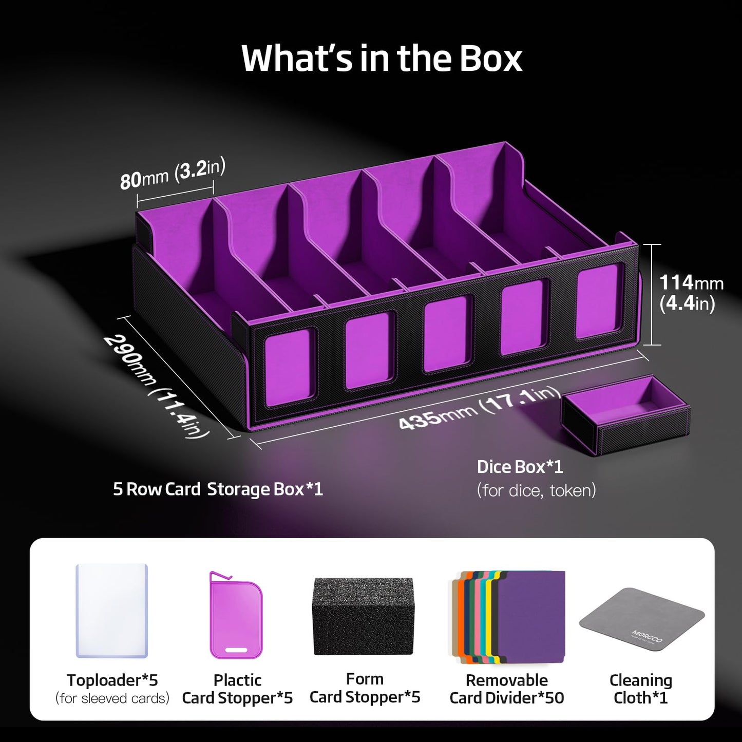 MORCCO Trading Card Storage Box 5-Row — 3900+ Capacity with Magnetic Lid & Display Windows