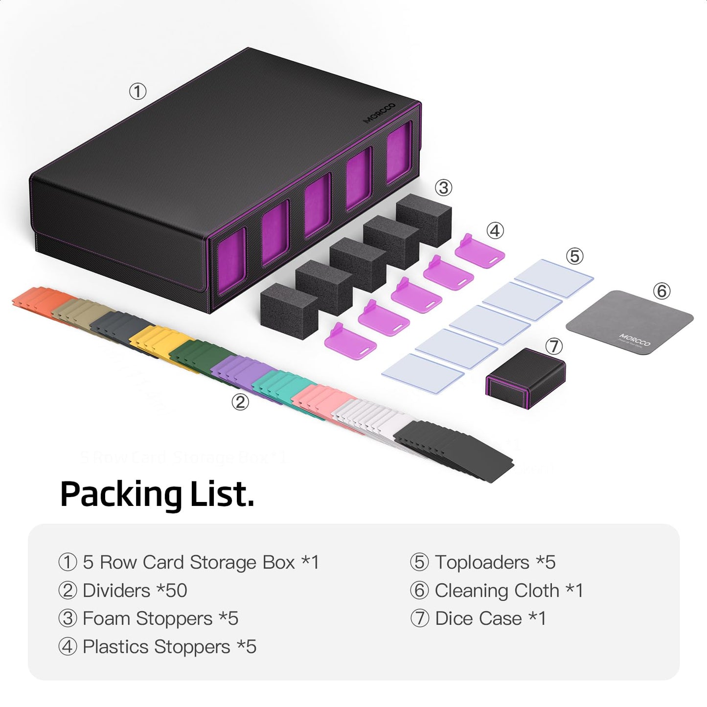 MORCCO Trading Card Storage Box 5-Row — 3900+ Capacity with Magnetic Lid & Display Windows
