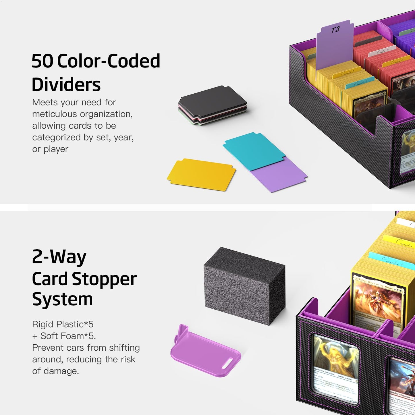 MORCCO Trading Card Storage Box 5-Row — 3900+ Capacity with Magnetic Lid & Display Windows