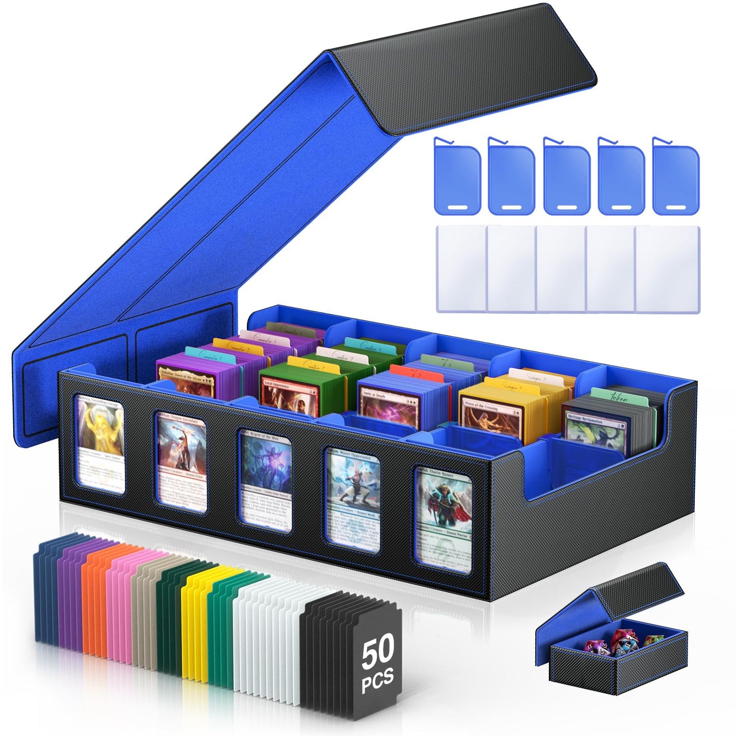 MORCCO Trading Card Storage Box 5-Row — 3900+ Capacity, Magnetic Lid, Display Windows