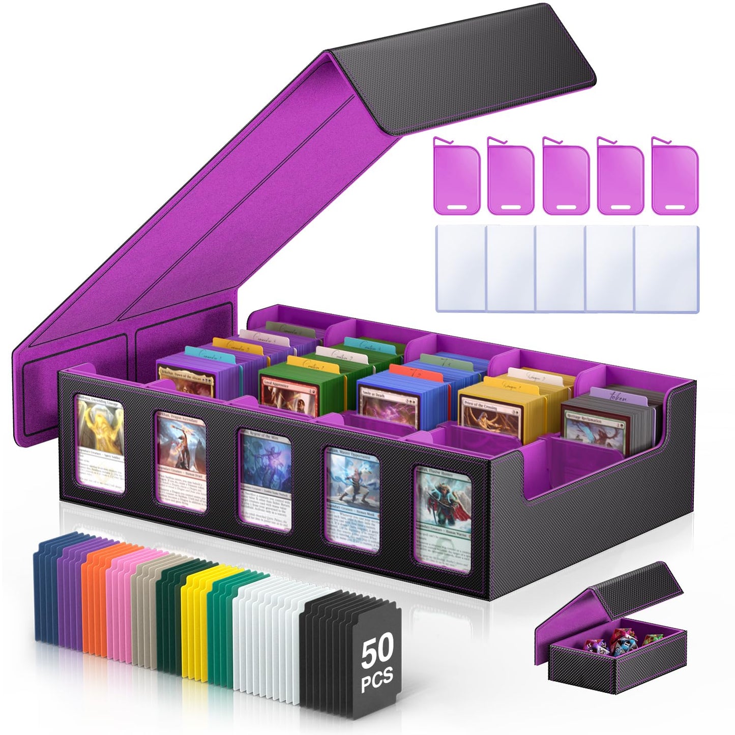 MORCCO Trading Card Storage Box 5-Row — 3900+ Capacity with Magnetic Lid & Display Windows