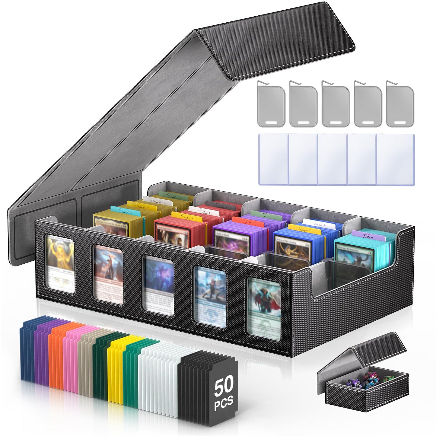 MORCCO 5-Row Trading Card Storage Box – 3900+ Card Capacity, Magnetic Lid & Display Windows