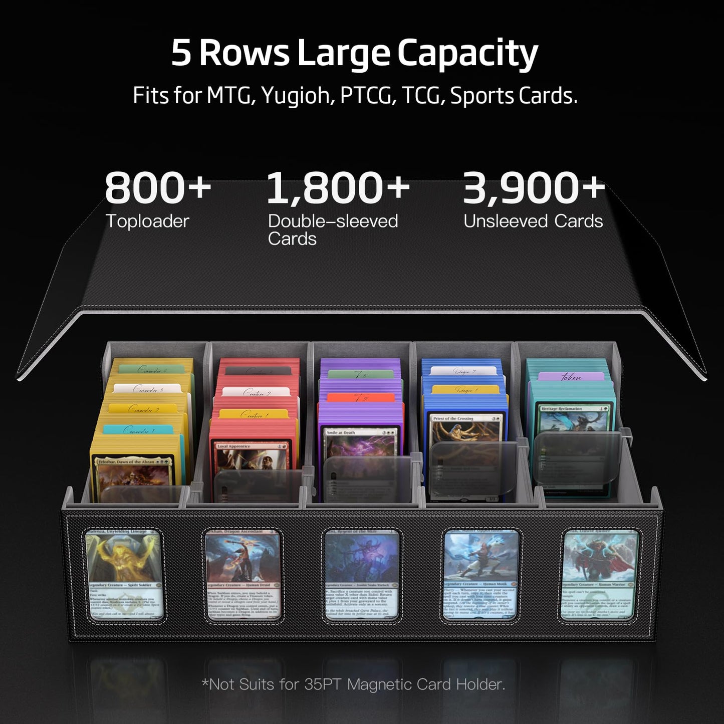 MORCCO 5-Row Trading Card Storage Box – 3900+ Card Capacity, Magnetic Lid & Display Windows