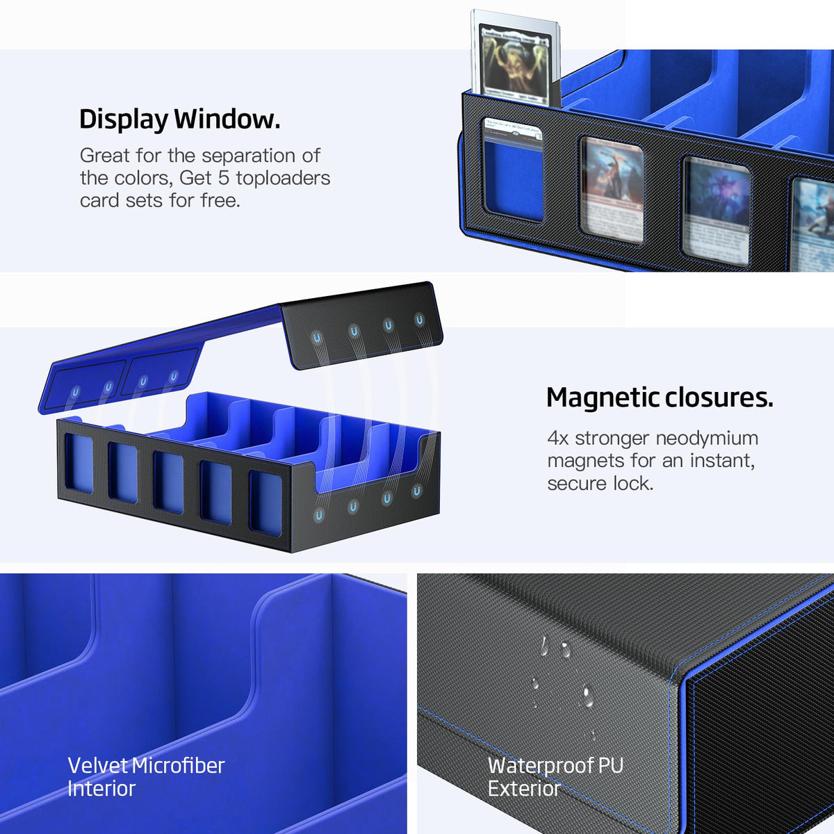 MORCCO Trading Card Storage Box 5-Row — 3900+ Capacity, Magnetic Lid, Display Windows