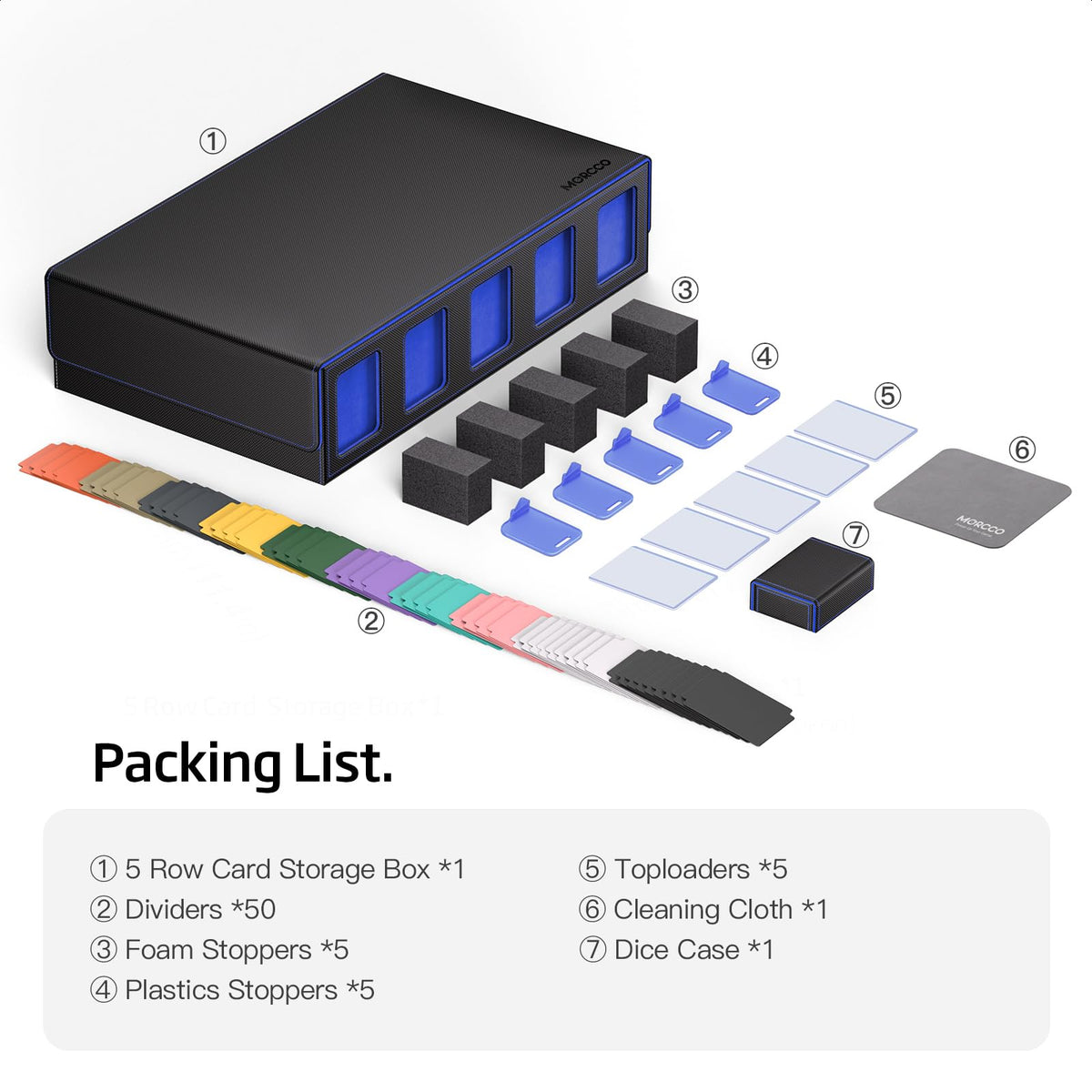 MORCCO Trading Card Storage Box 5-Row — 3900+ Capacity, Magnetic Lid, Display Windows