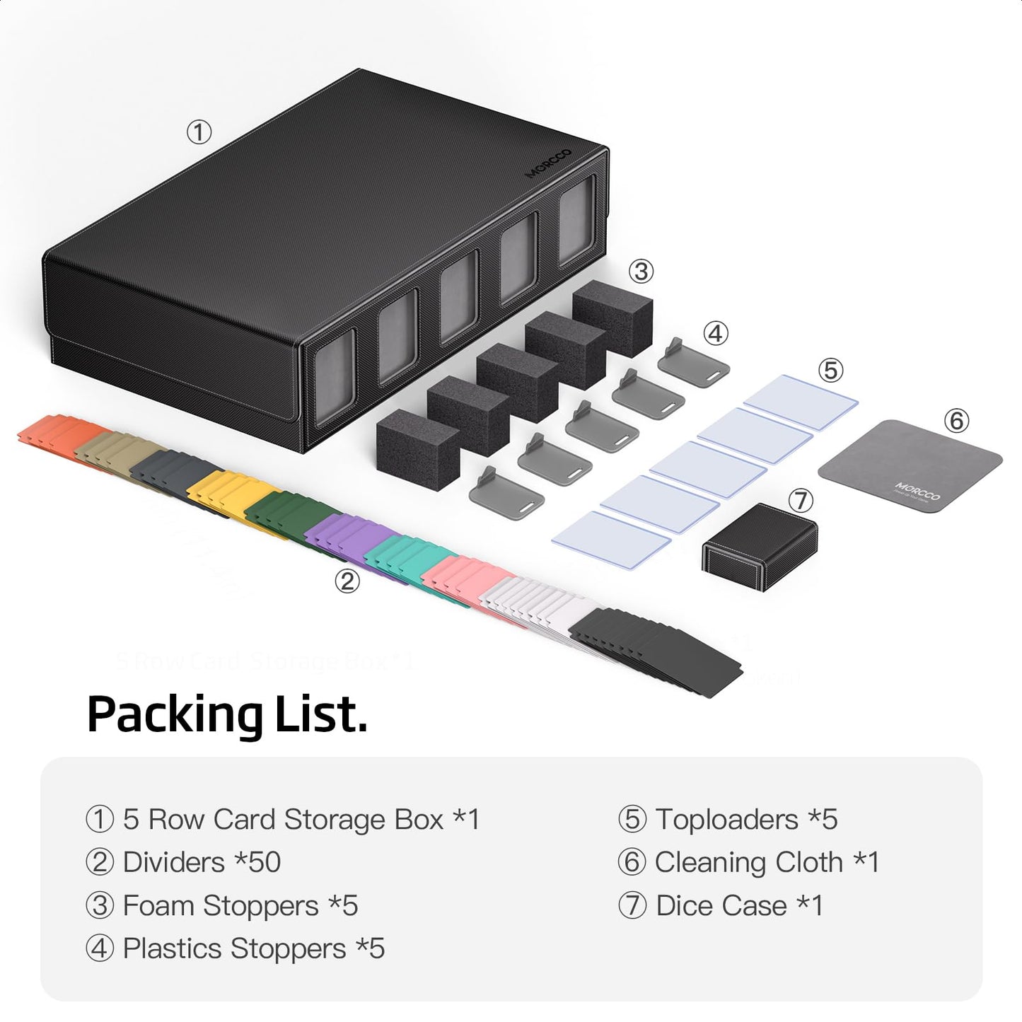MORCCO 5-Row Trading Card Storage Box – 3900+ Card Capacity, Magnetic Lid & Display Windows