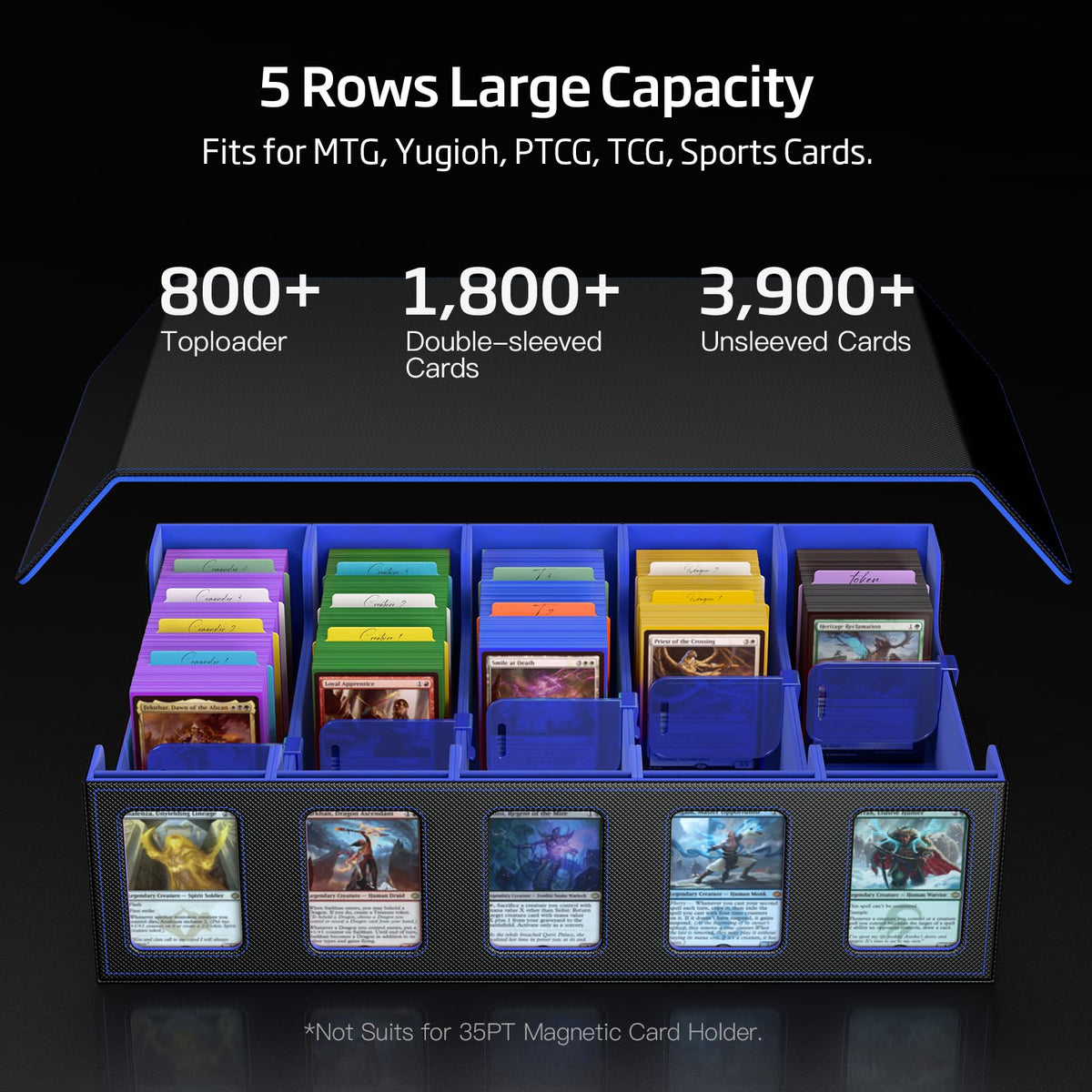 MORCCO Trading Card Storage Box 5-Row — 3900+ Capacity, Magnetic Lid, Display Windows