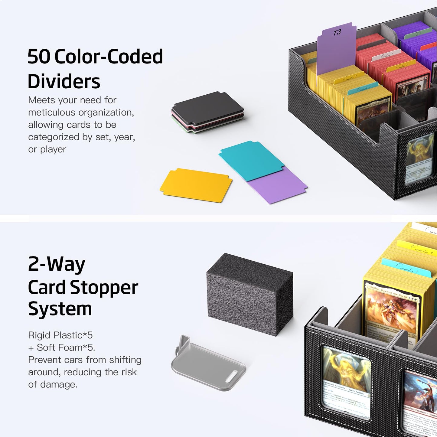 MORCCO 5-Row Trading Card Storage Box – 3900+ Card Capacity, Magnetic Lid & Display Windows