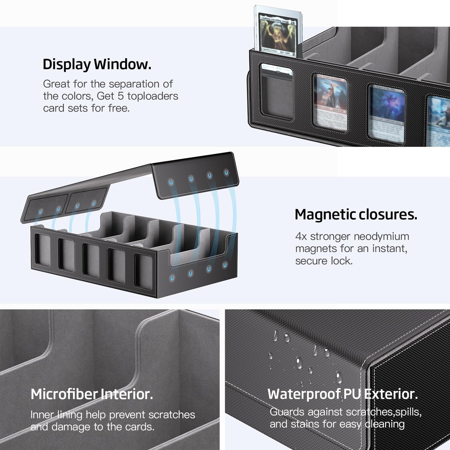 MORCCO 5-Row Trading Card Storage Box – 3900+ Card Capacity, Magnetic Lid & Display Windows