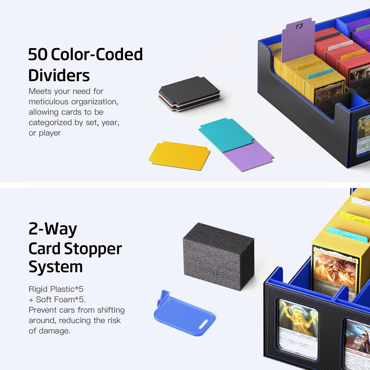MORCCO Trading Card Storage Box 5-Row — 3900+ Capacity, Magnetic Lid, Display Windows