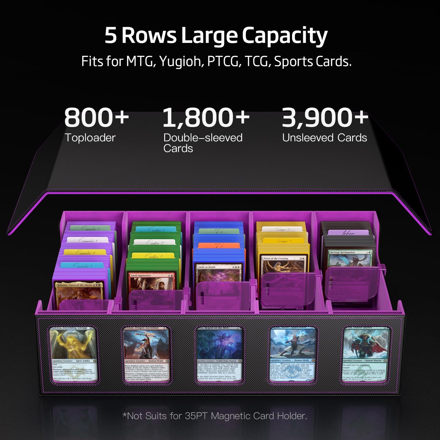 MORCCO Trading Card Storage Box 5-Row — 3900+ Capacity with Magnetic Lid & Display Windows