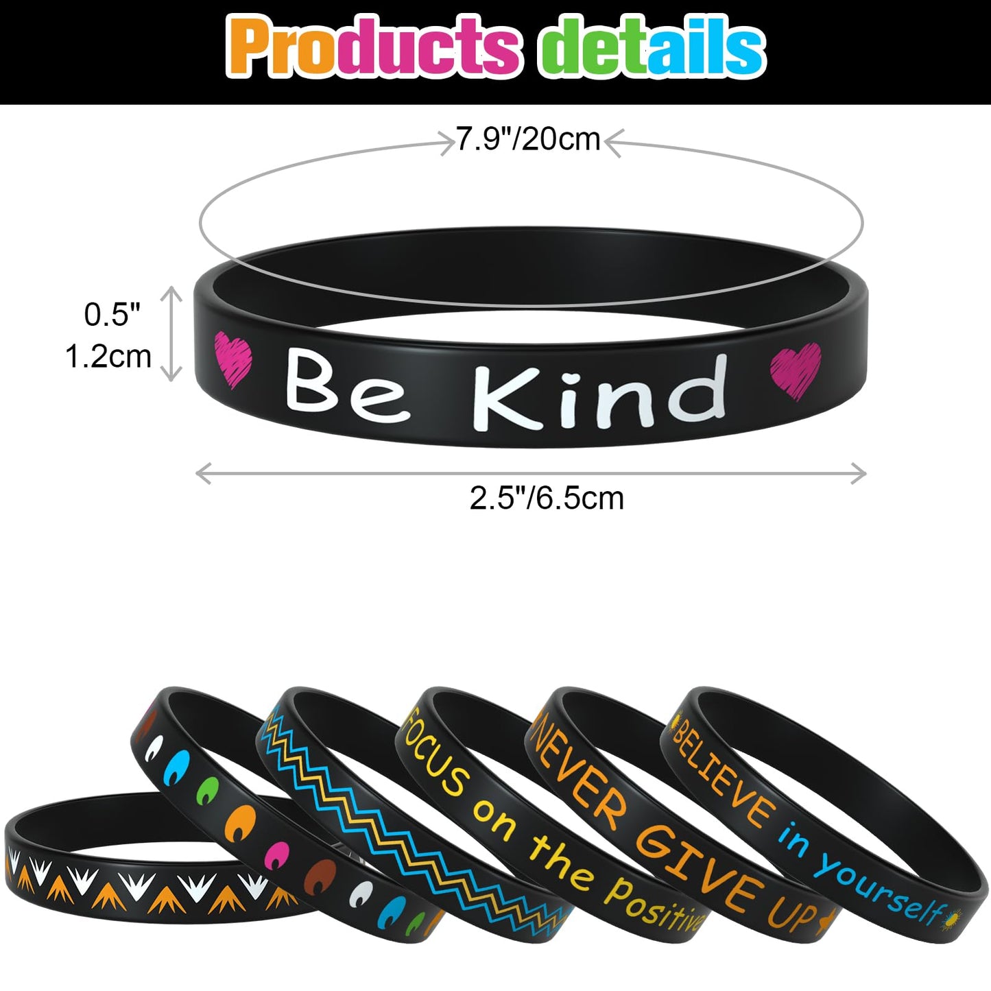 Morcheiong 24 Pieces Motivational Rubber Wristbands – 12 Designs in Black Silicone, Unisex