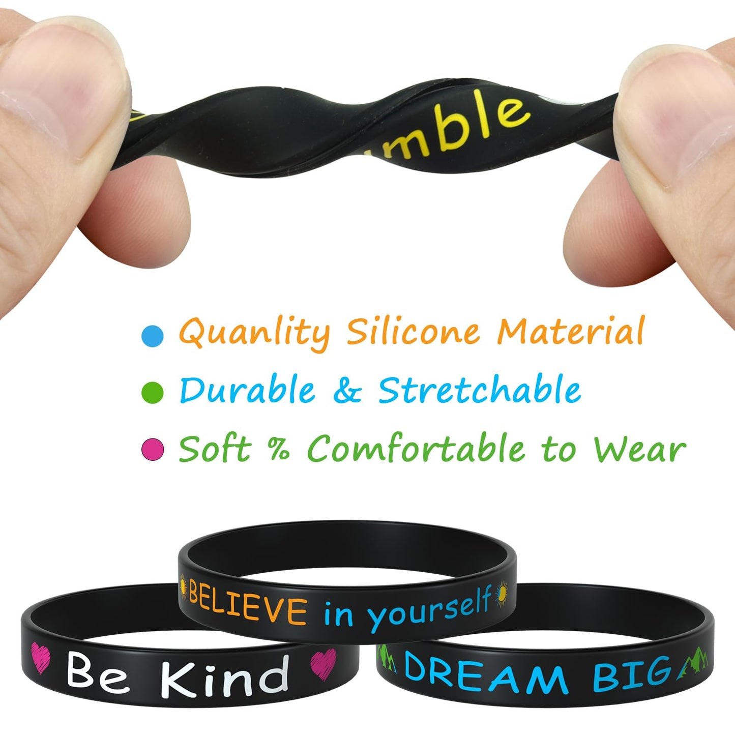 Morcheiong 24 Pieces Motivational Rubber Wristbands – 12 Designs in Black Silicone, Unisex