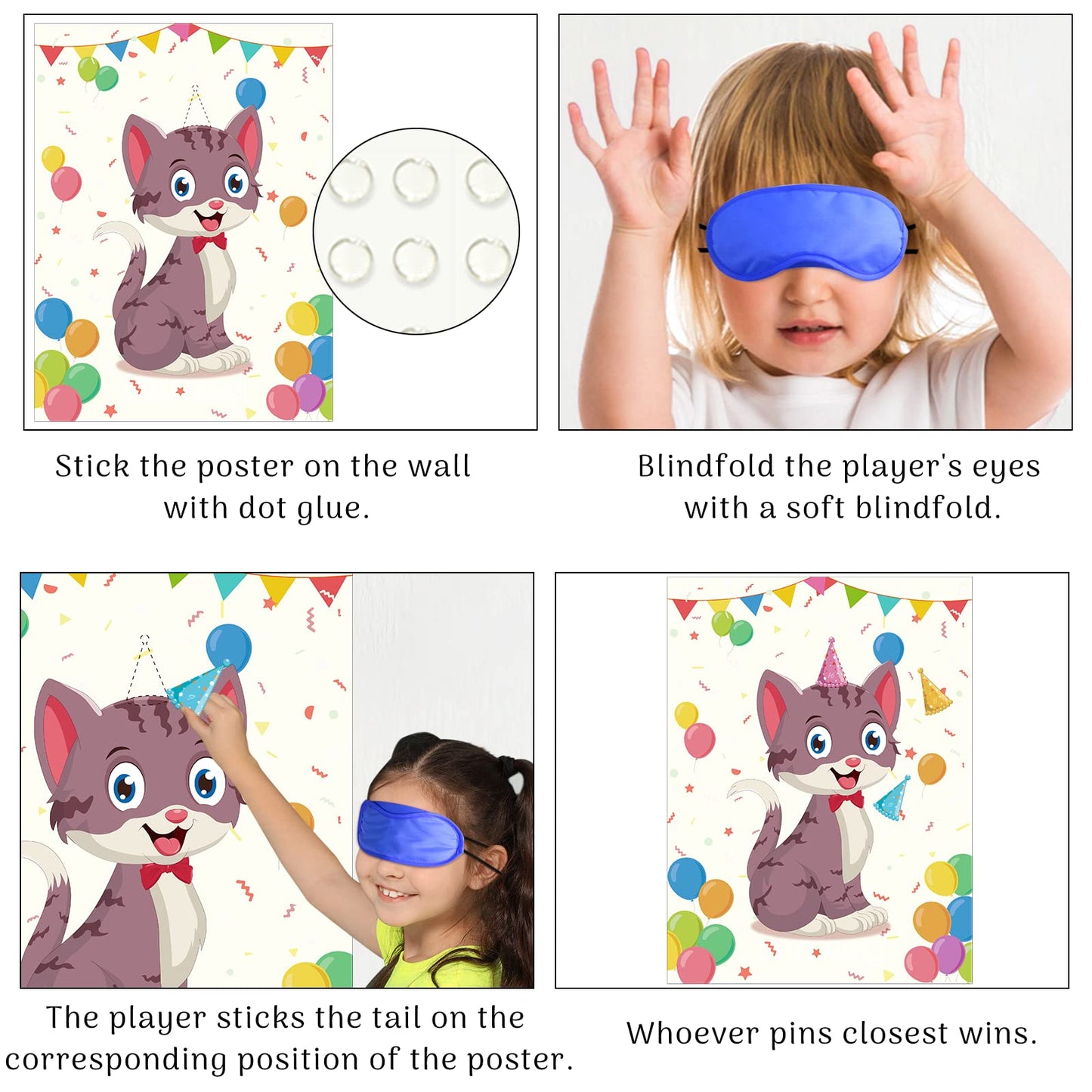 Morcheiong Pin the Tail on the Cat Birthday Game – 48 Hats for Cat-Themed Parties