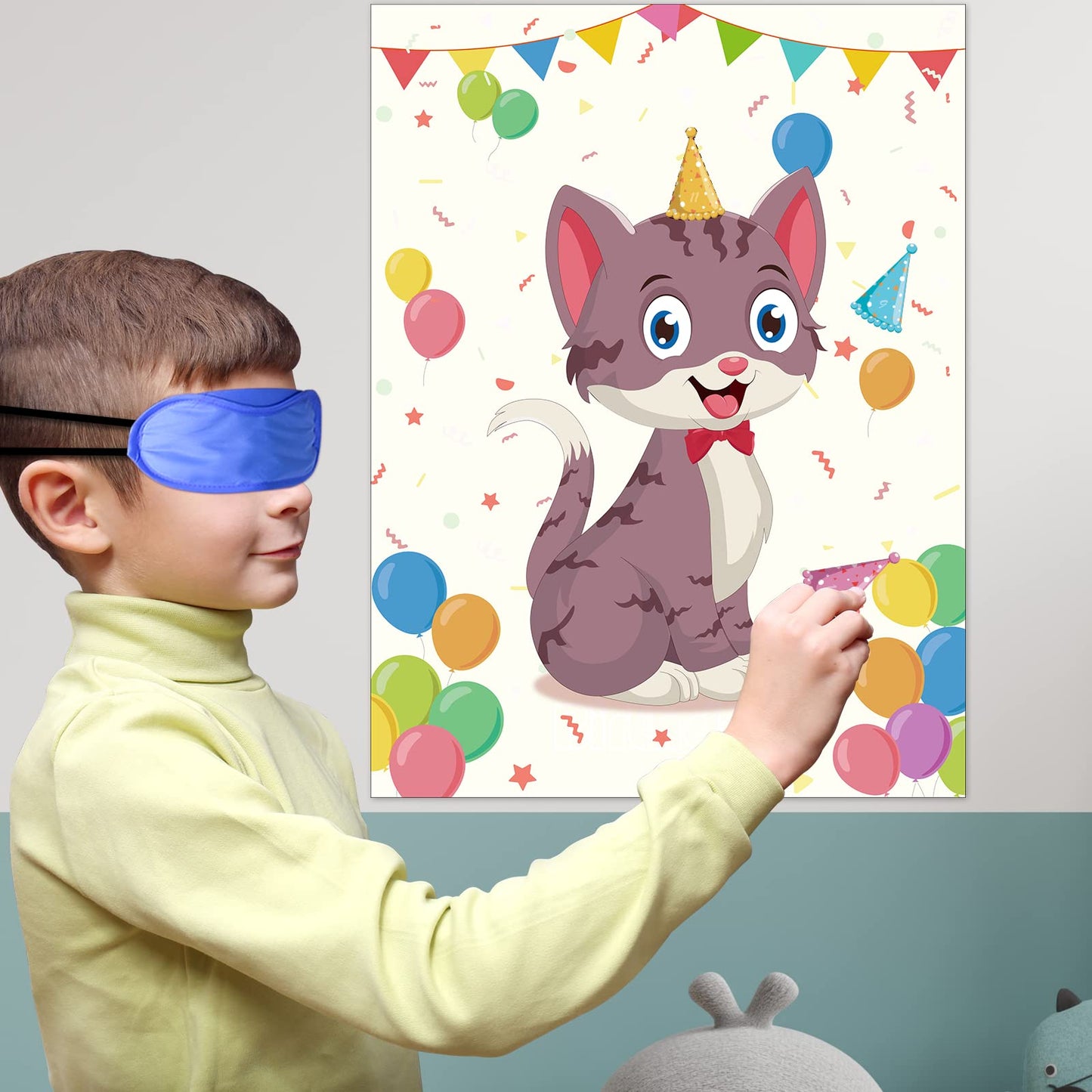 Morcheiong Pin the Tail on the Cat Birthday Game – 48 Hats for Cat-Themed Parties