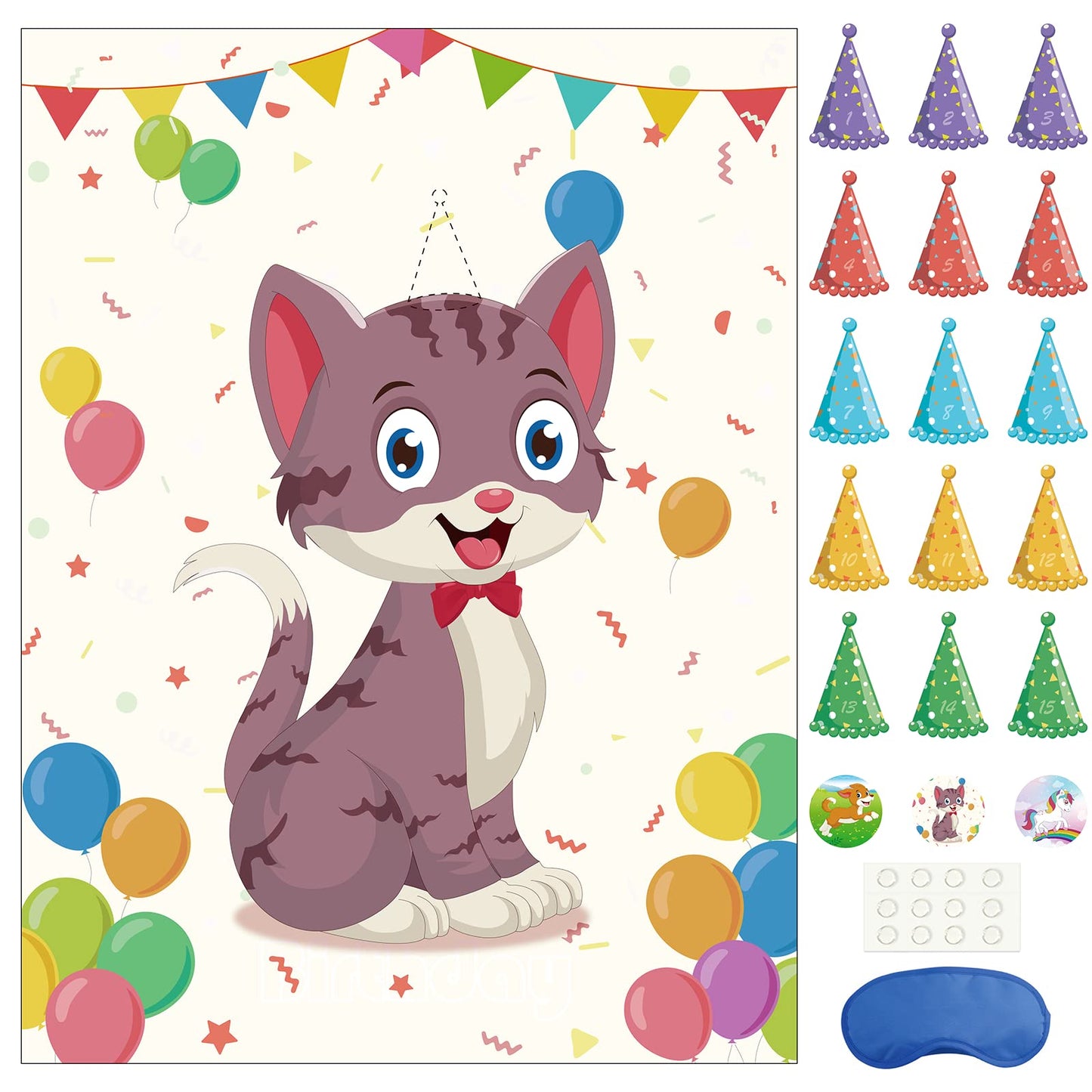 Morcheiong Pin the Tail on the Cat Birthday Game – 48 Hats for Cat-Themed Parties