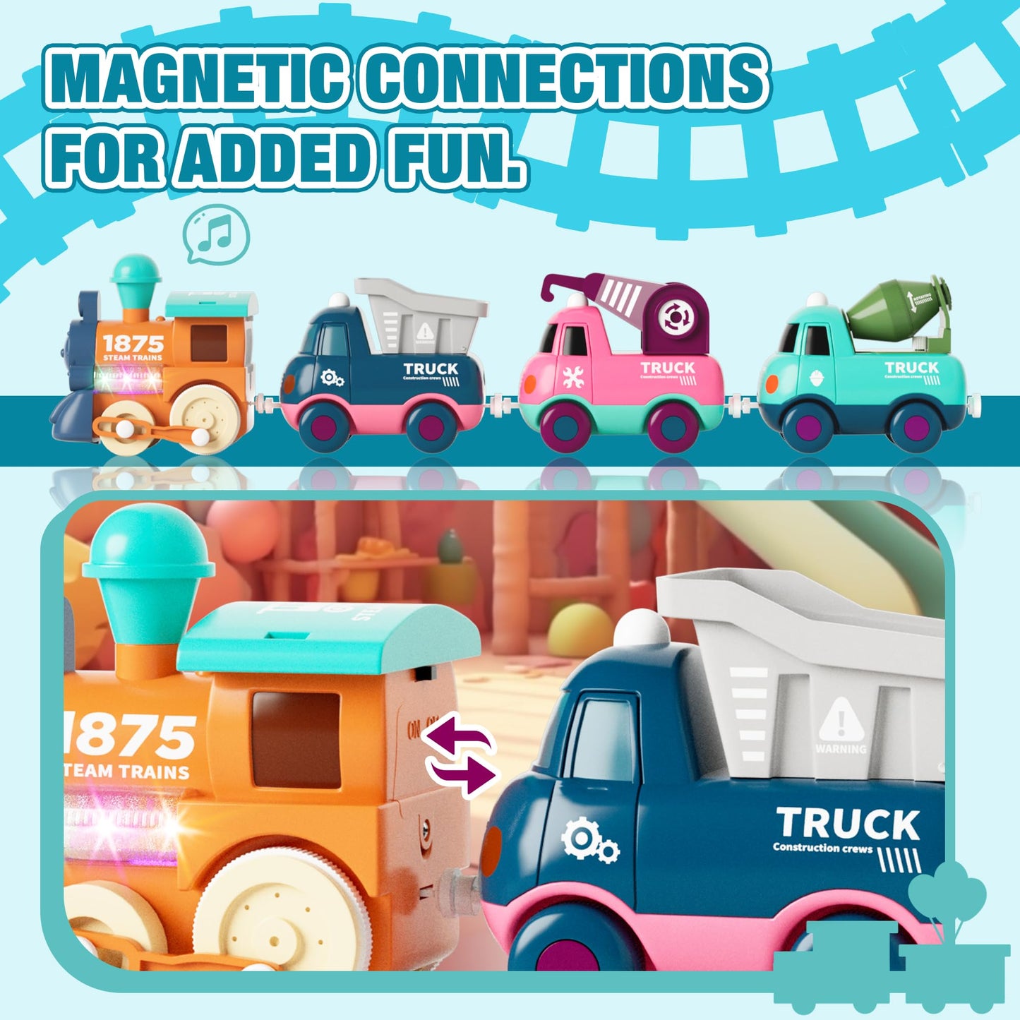 MORECOLL Electric Train Set for Toddlers & Kids | Lights, Music & Magnetic Tracks
