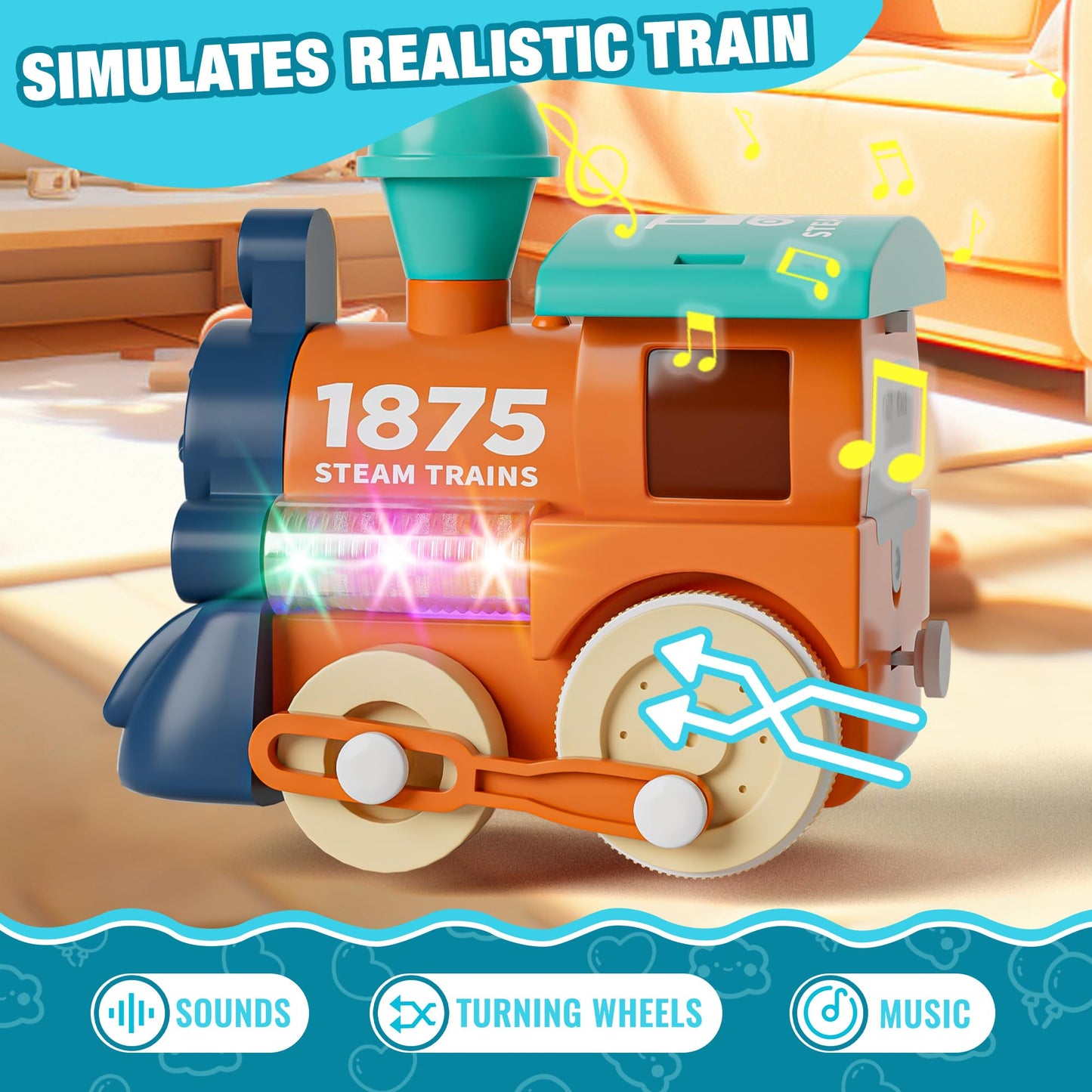 MORECOLL Electric Train Set for Toddlers & Kids | Lights, Music & Magnetic Tracks
