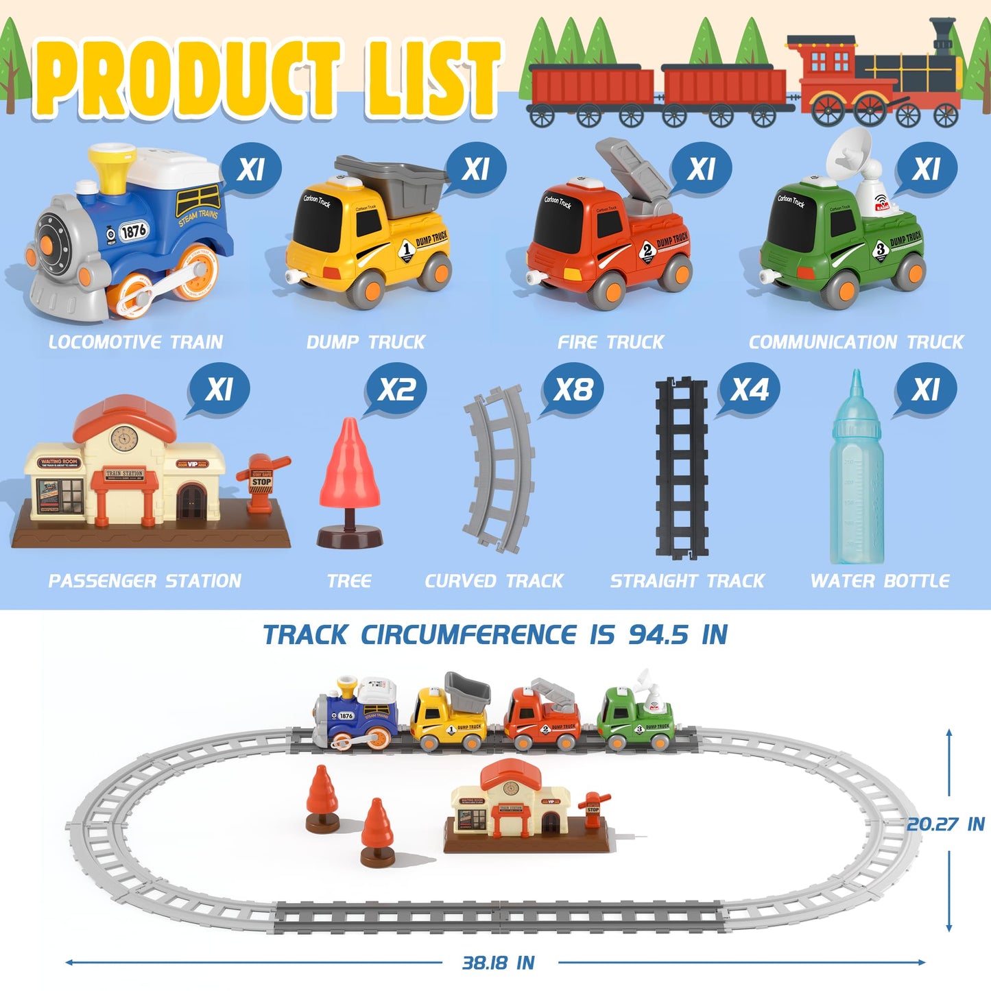 MORECOLL Train Set for Toddlers – Steam, Lights & Music, Magnetic Cars