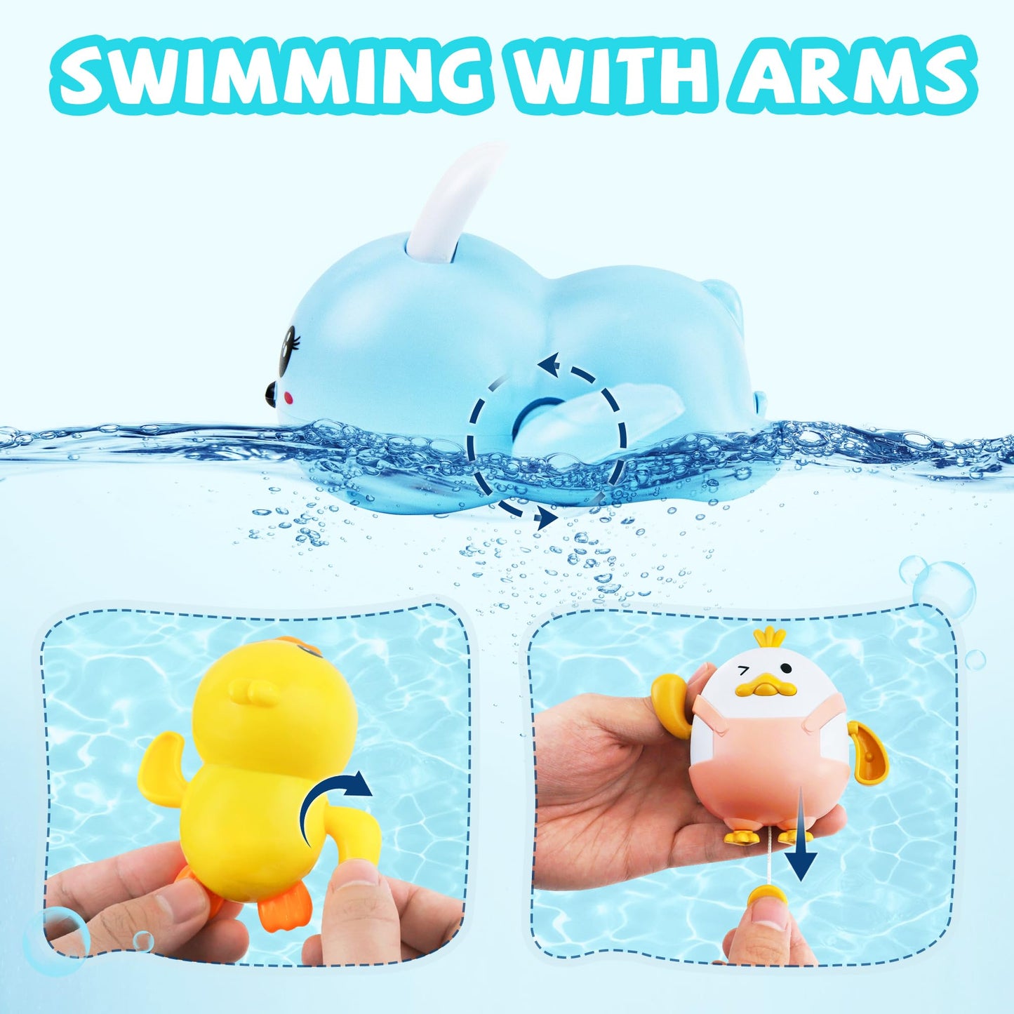 MOREDOTS Easter Wind-Up Bath Toys Set – 3 Floating Toys (Bunny, Chick, Duck)