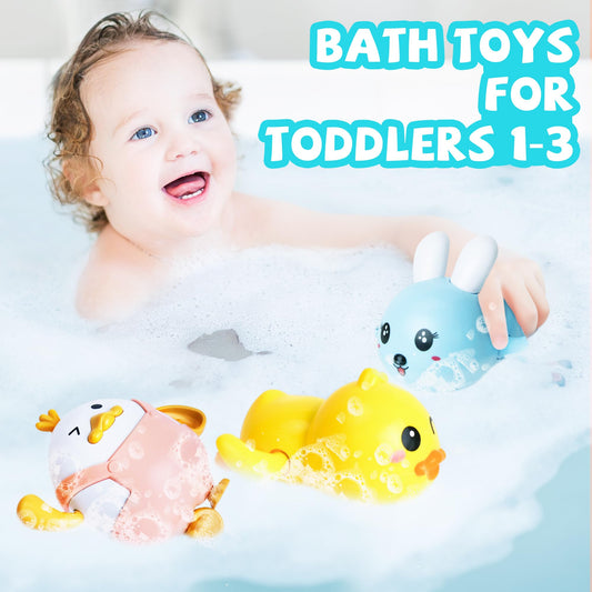 MOREDOTS Easter Wind-Up Bath Toys Set – 3 Floating Toys (Bunny, Chick, Duck)