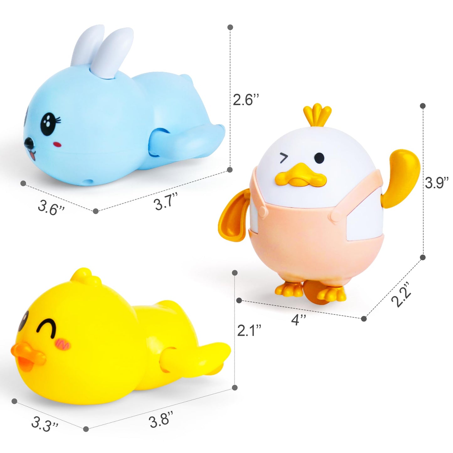 MOREDOTS Easter Wind-Up Bath Toys Set – 3 Floating Toys (Bunny, Chick, Duck)