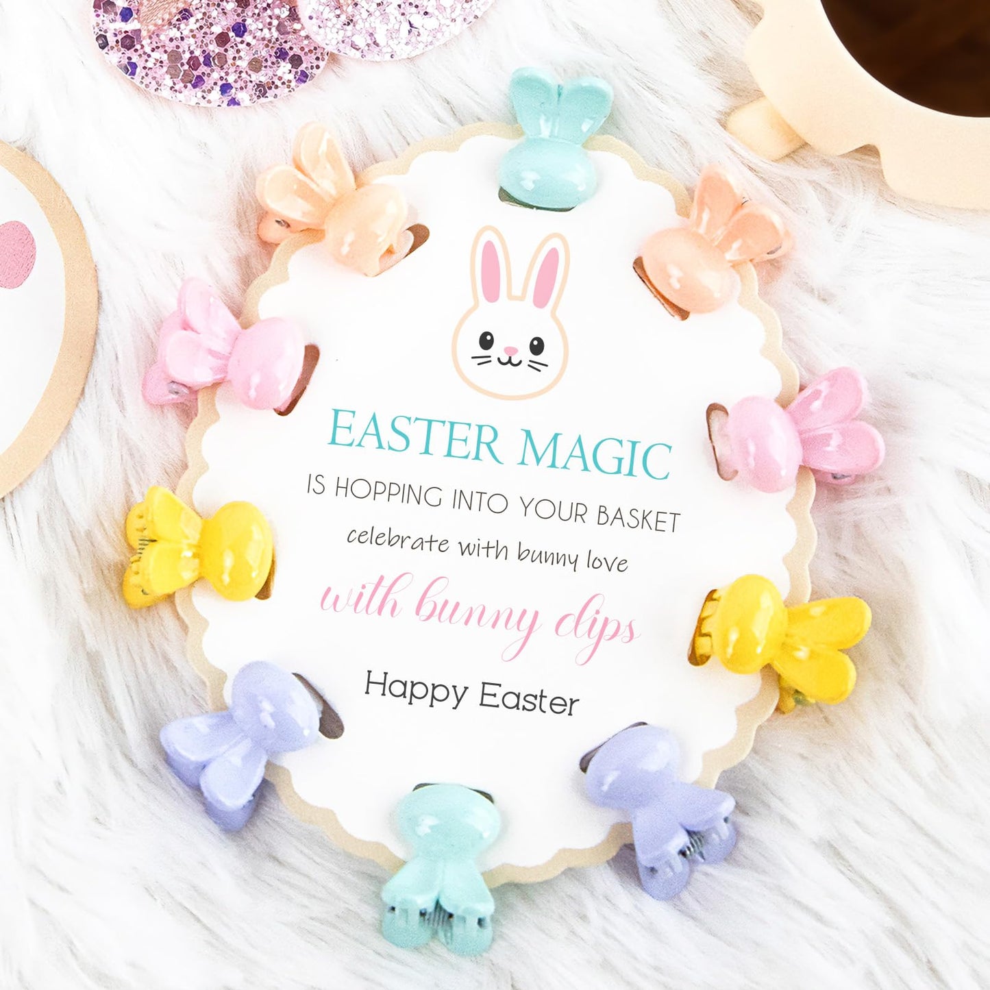 MOREDOTS Easter Basket Stuffers – Hair Accessories Set for Kids | Bunny Headband, Clips, Hair Ties, Sunglasses