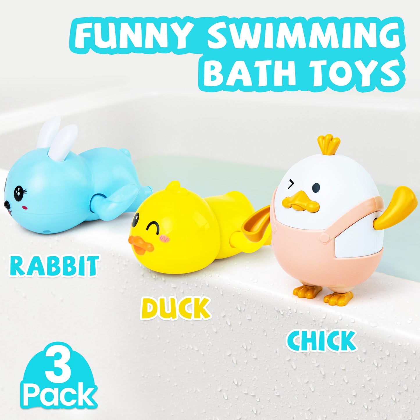 MOREDOTS Easter Wind-Up Bath Toys Set – 3 Floating Toys (Bunny, Chick, Duck)