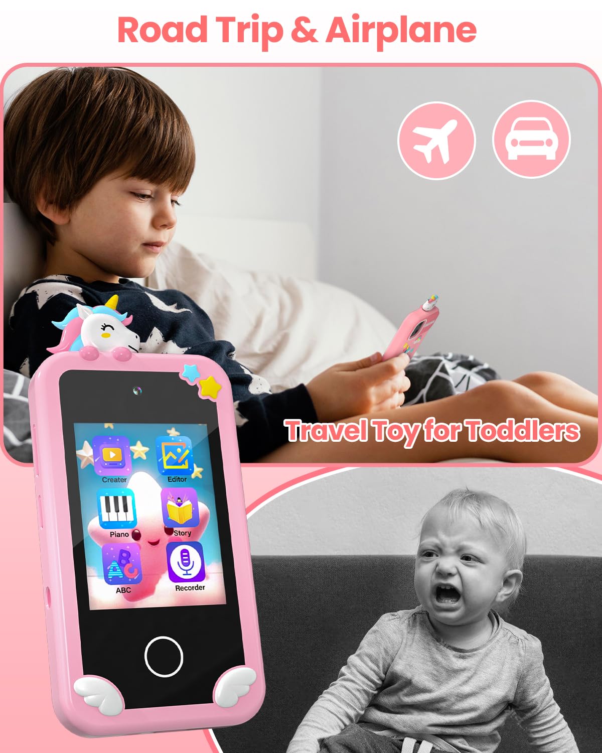 MOREXIMI Kids Smart Phone for Girls with 3D Holographic Pyramid, 32GB, 2.8" Touchscreen, Dual Camera – Pink