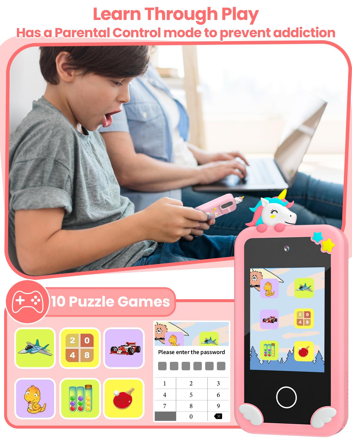 MOREXIMI Kids Smart Phone for Girls with 3D Holographic Pyramid, 32GB, 2.8" Touchscreen, Dual Camera – Pink