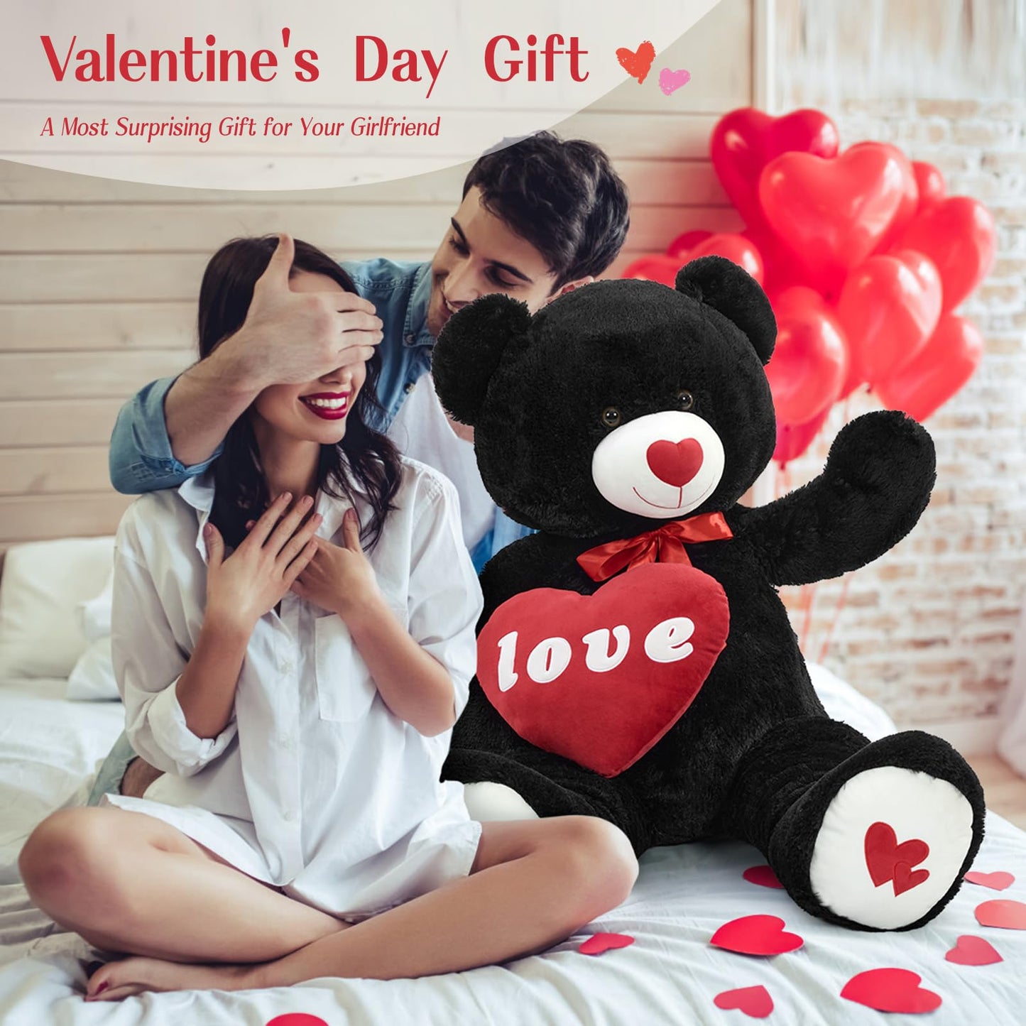 MorisMos Love Heart Giant Teddy Bear – 51-Inch Black Plush Gift