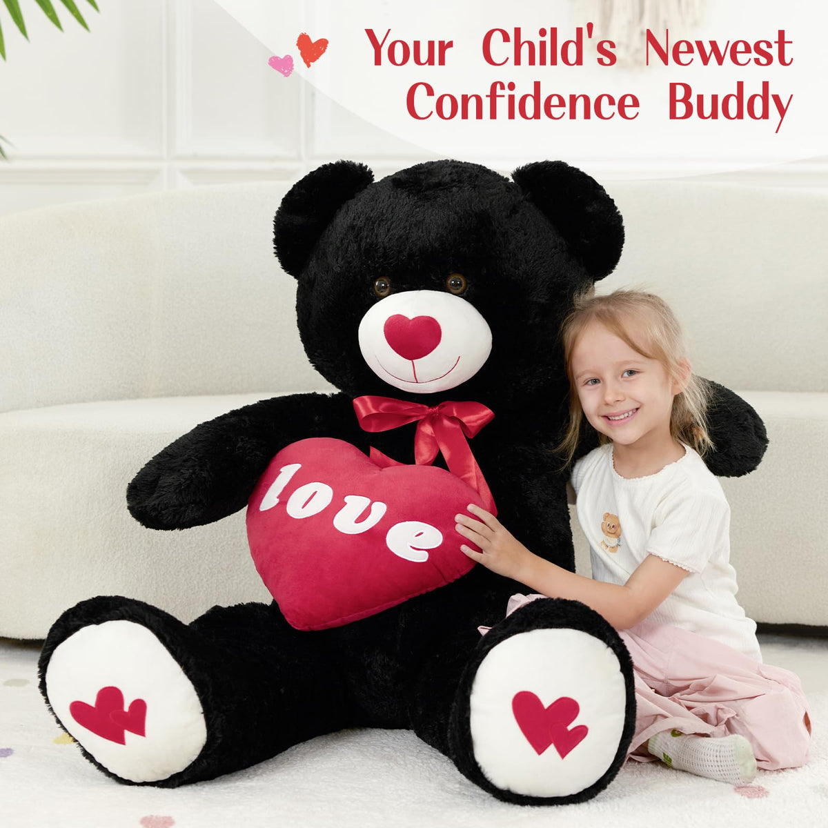 MorisMos Love Heart Giant Teddy Bear – 51-Inch Black Plush Gift