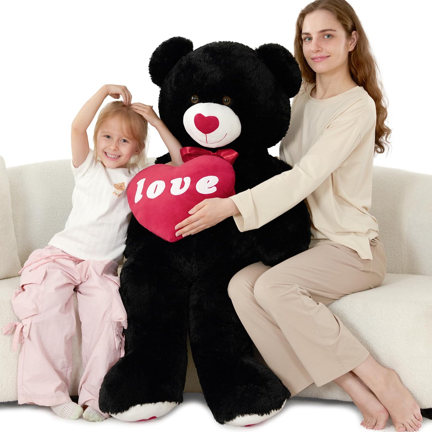 MorisMos Love Heart Giant Teddy Bear – 51-Inch Black Plush Gift