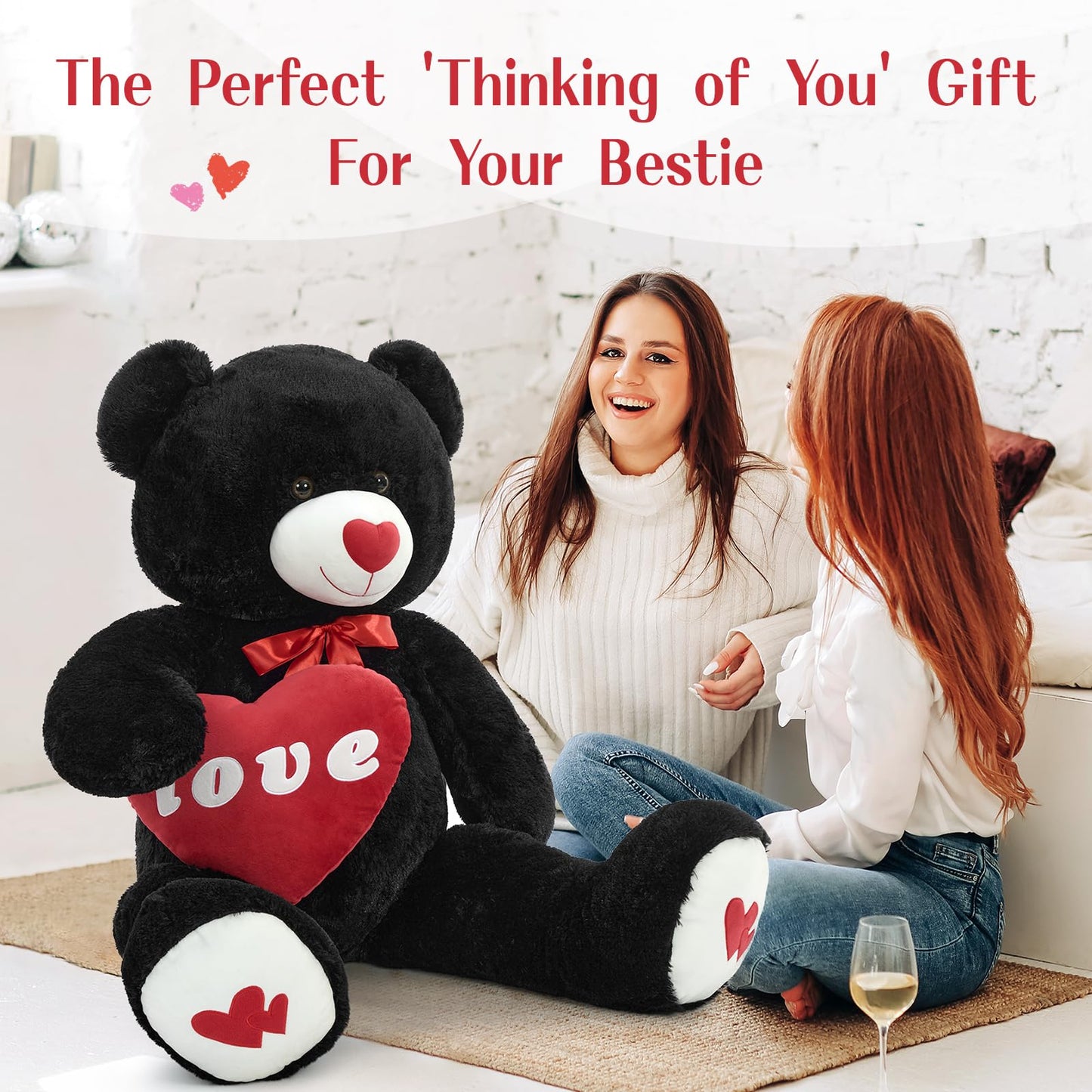 MorisMos Love Heart Giant Teddy Bear – 51-Inch Black Plush Gift