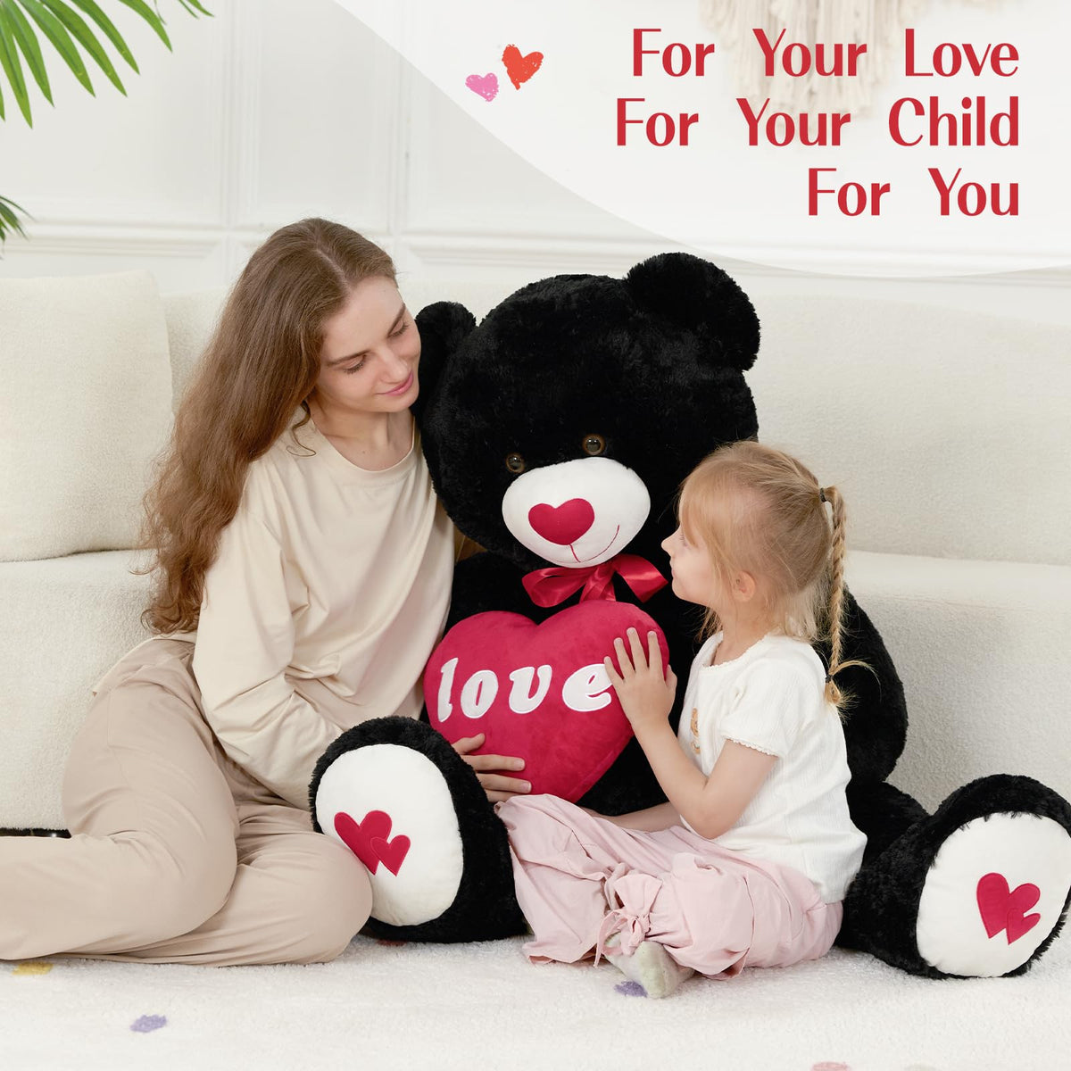 MorisMos Love Heart Giant Teddy Bear – 51-Inch Black Plush Gift