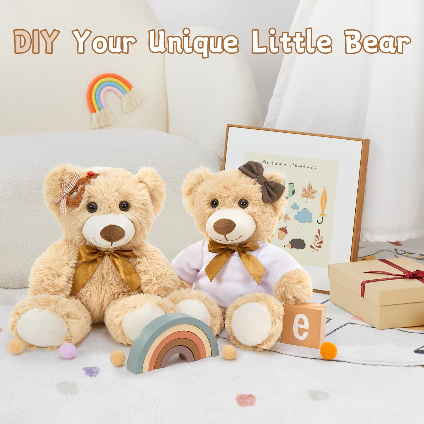 MorisMos 3Pcs Teddy Bears Bulk – 14in Plush Centerpiece for Baby Showers