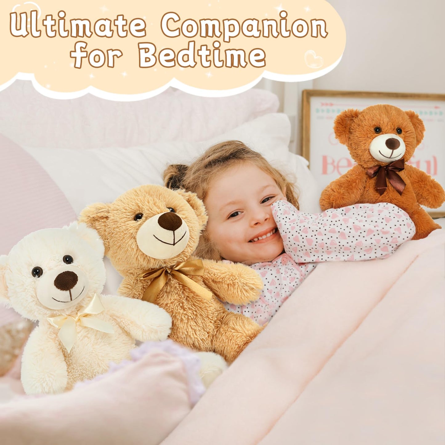 MorisMos 3Pcs Teddy Bears Bulk – 14in Plush Centerpiece for Baby Showers