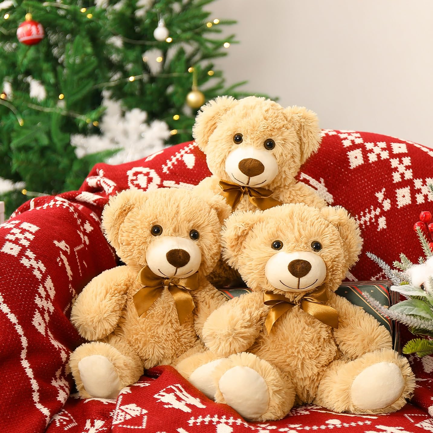 MorisMos 3Pcs Teddy Bears Bulk – 14in Plush Centerpiece for Baby Showers