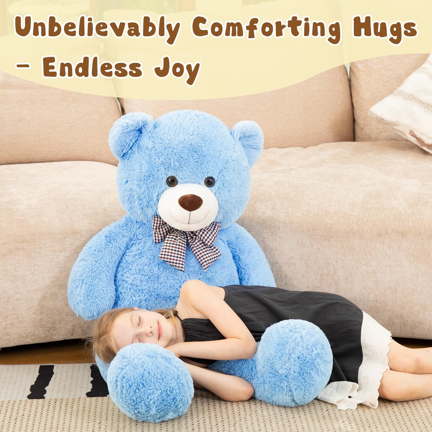 MorisMos Bow Tie Giant Teddy Bear 4 Feet – 47-Inch Blue Plush Gift