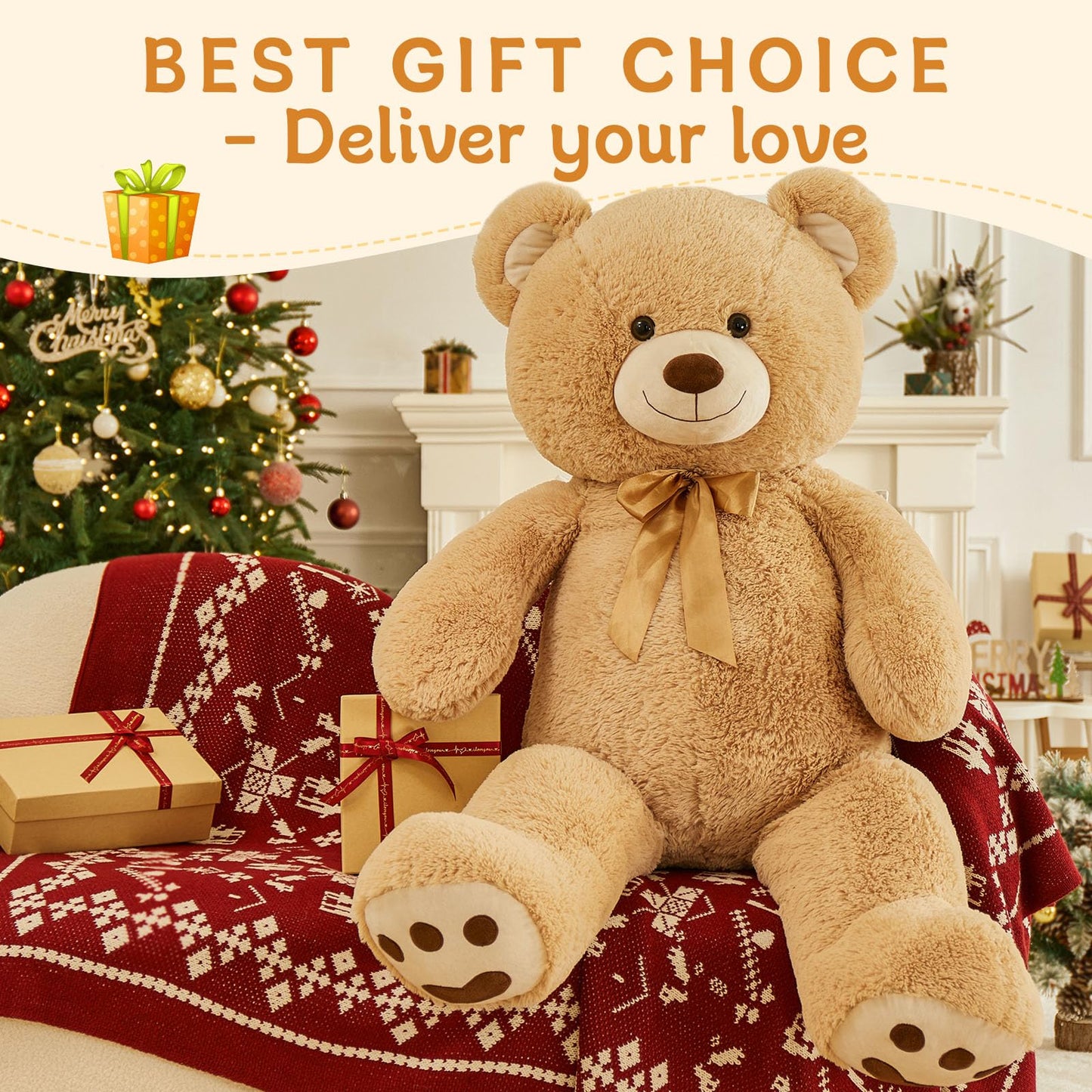 MorisMos 47-Inch Giant Teddy Bear Plush – Large Light Brown Stuffed Bear