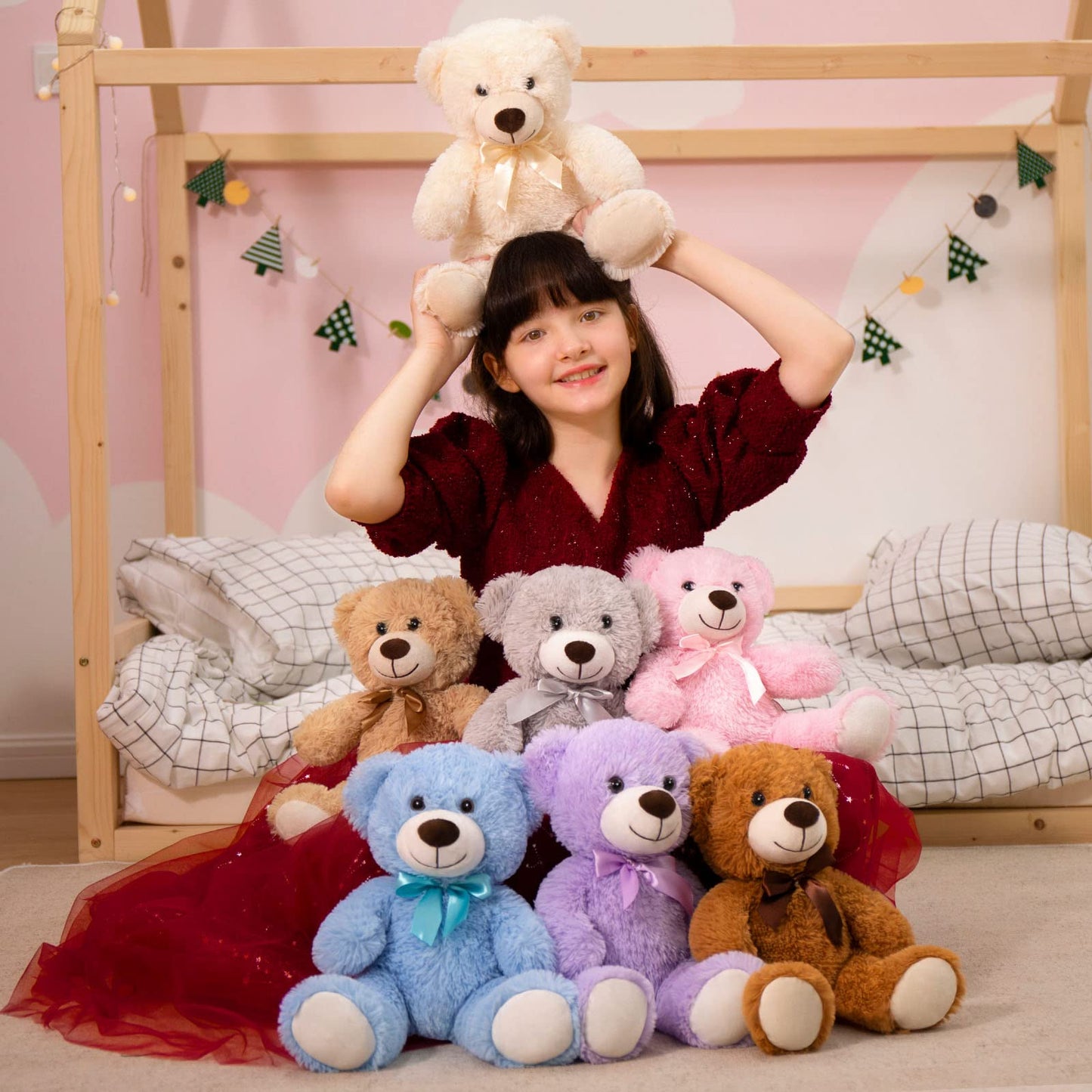 MorisMos 14-Inch Bulk Teddy Bears – 7-Pack Rainbow Plush Toys for Kids, Decor & Gifts