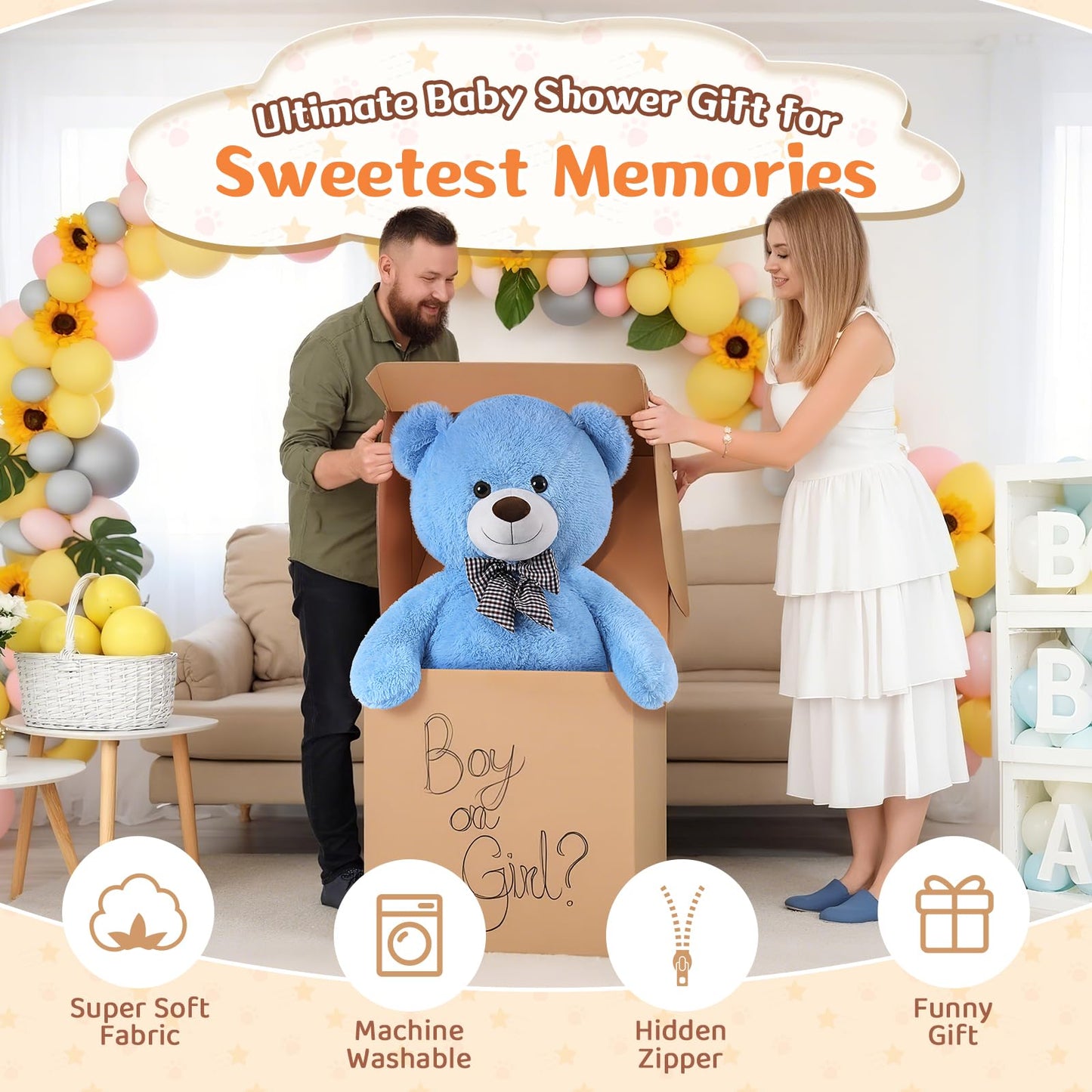 MorisMos Bow Tie Giant Teddy Bear 4 Feet – 47-Inch Blue Plush Gift