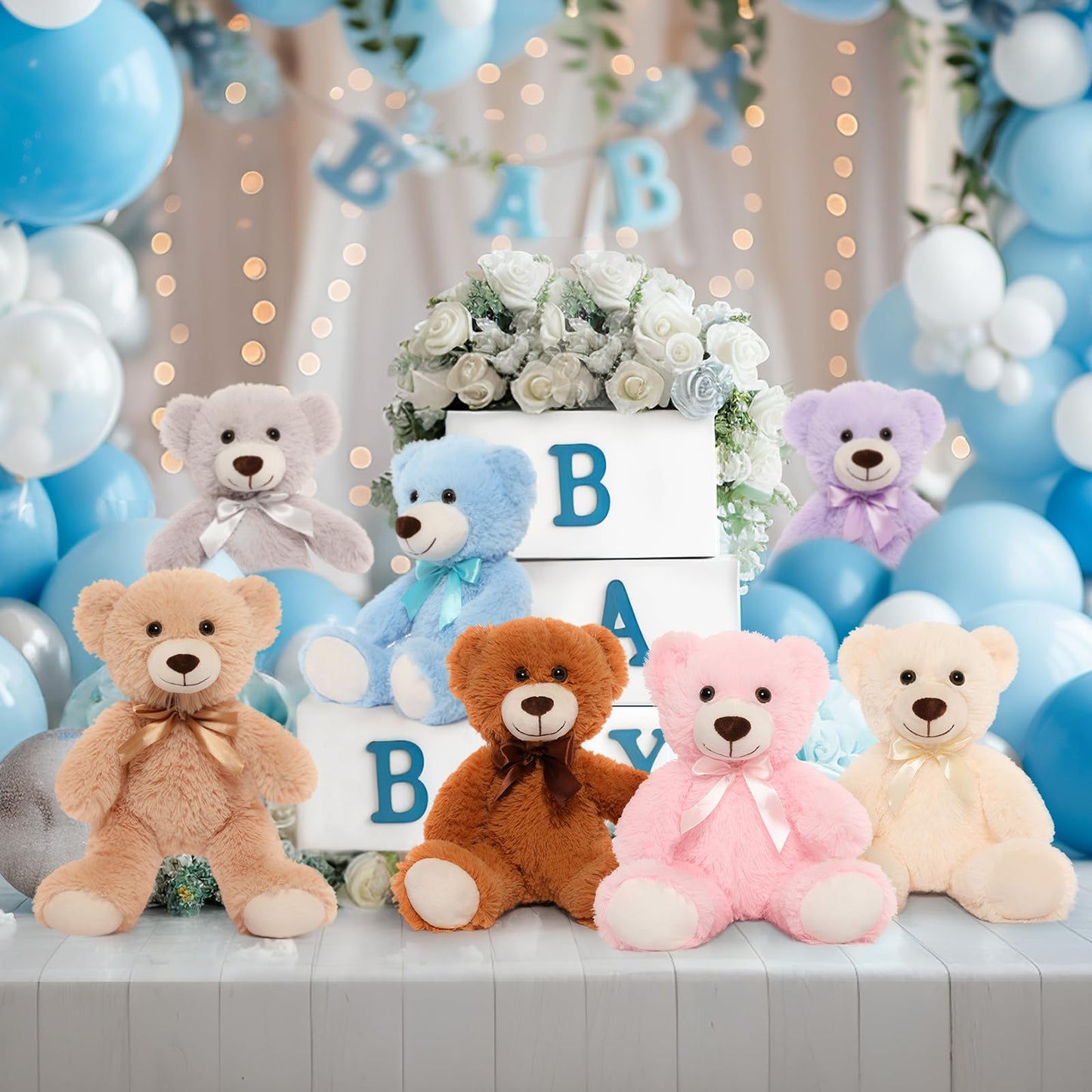 MorisMos 14-Inch Bulk Teddy Bears – 7-Pack Rainbow Plush Toys for Kids, Decor & Gifts