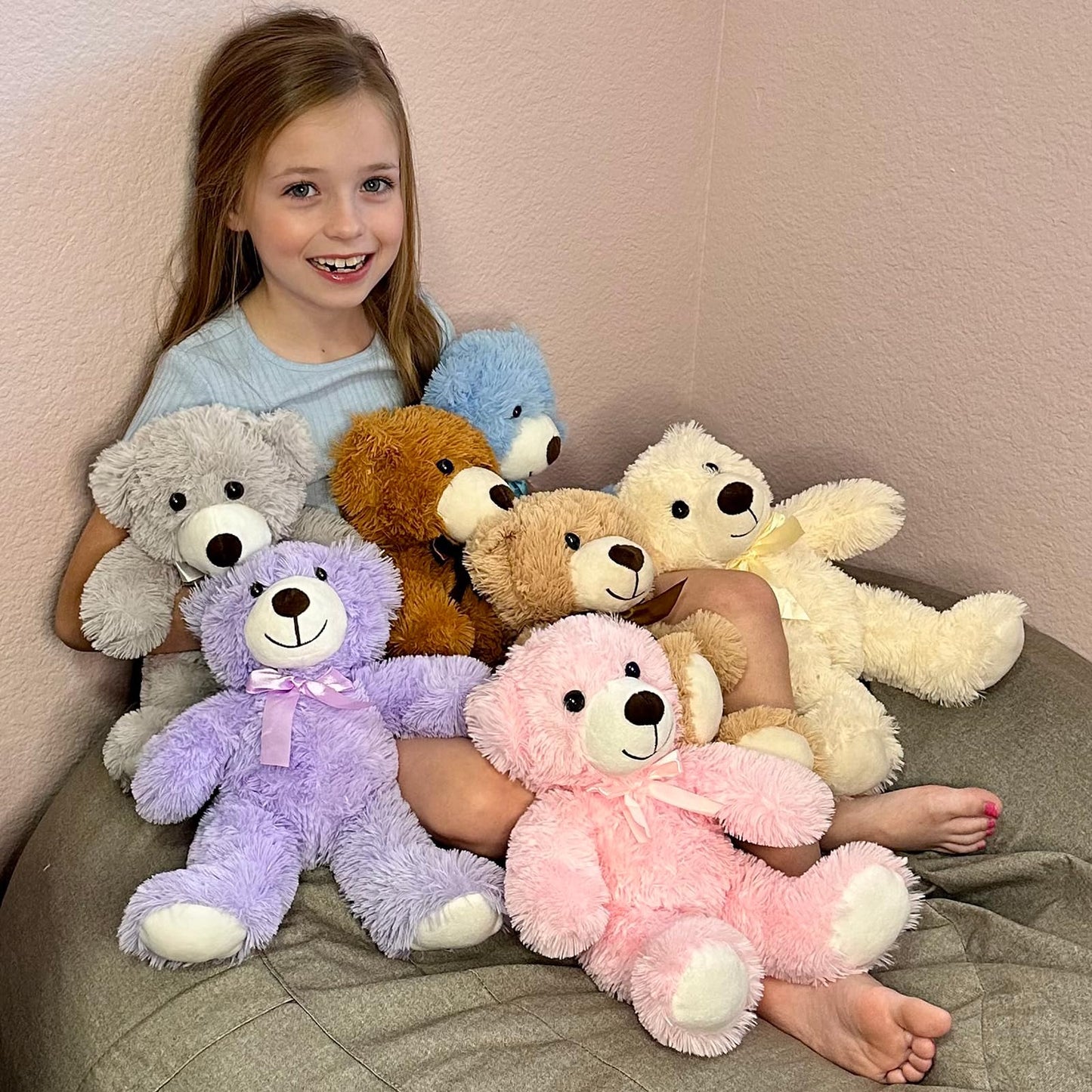 MorisMos 14-Inch Bulk Teddy Bears – 7-Pack Rainbow Plush Toys for Kids, Decor & Gifts