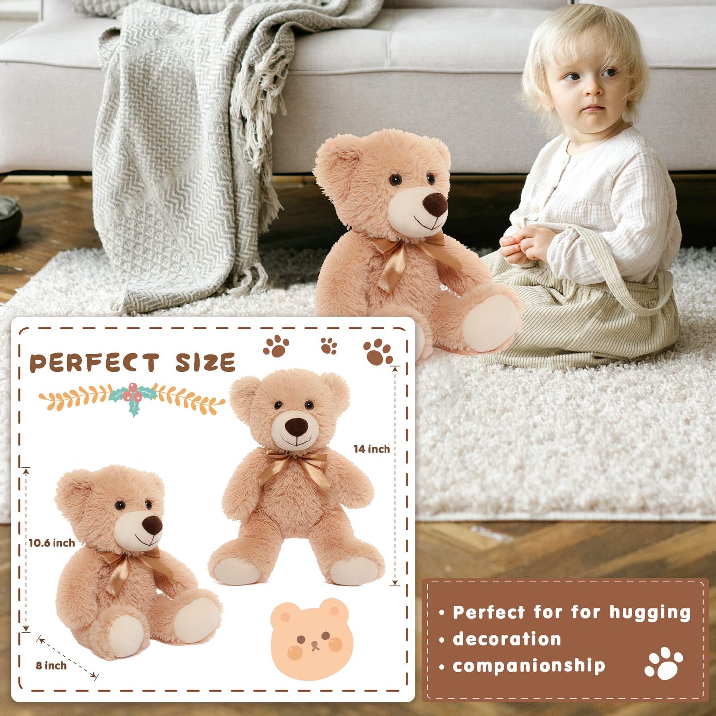 MorisMos 14-Inch Bulk Teddy Bears – 7-Pack Rainbow Plush Toys for Kids, Decor & Gifts