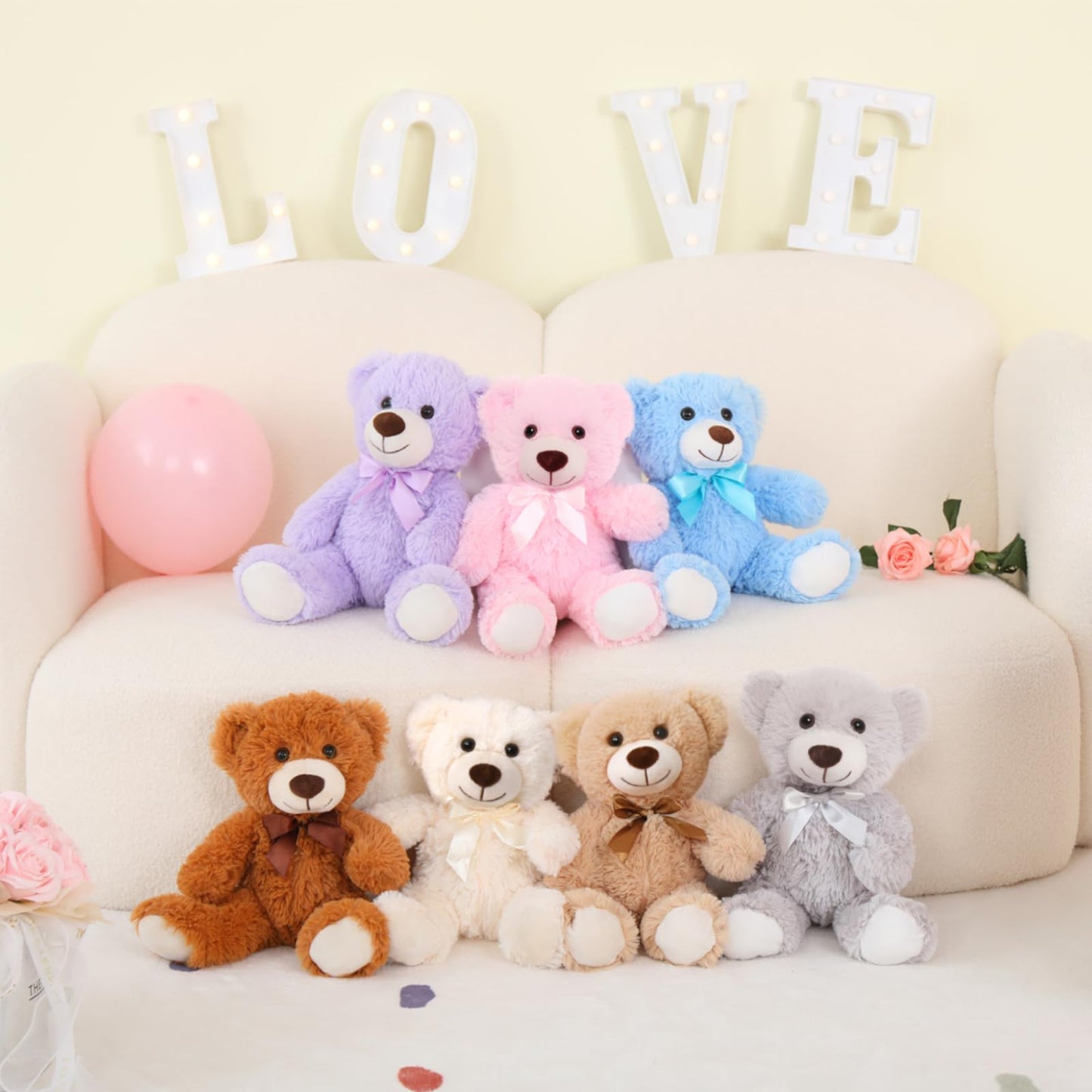 MorisMos 14-Inch Bulk Teddy Bears – 7-Pack Rainbow Plush Toys for Kids, Decor & Gifts