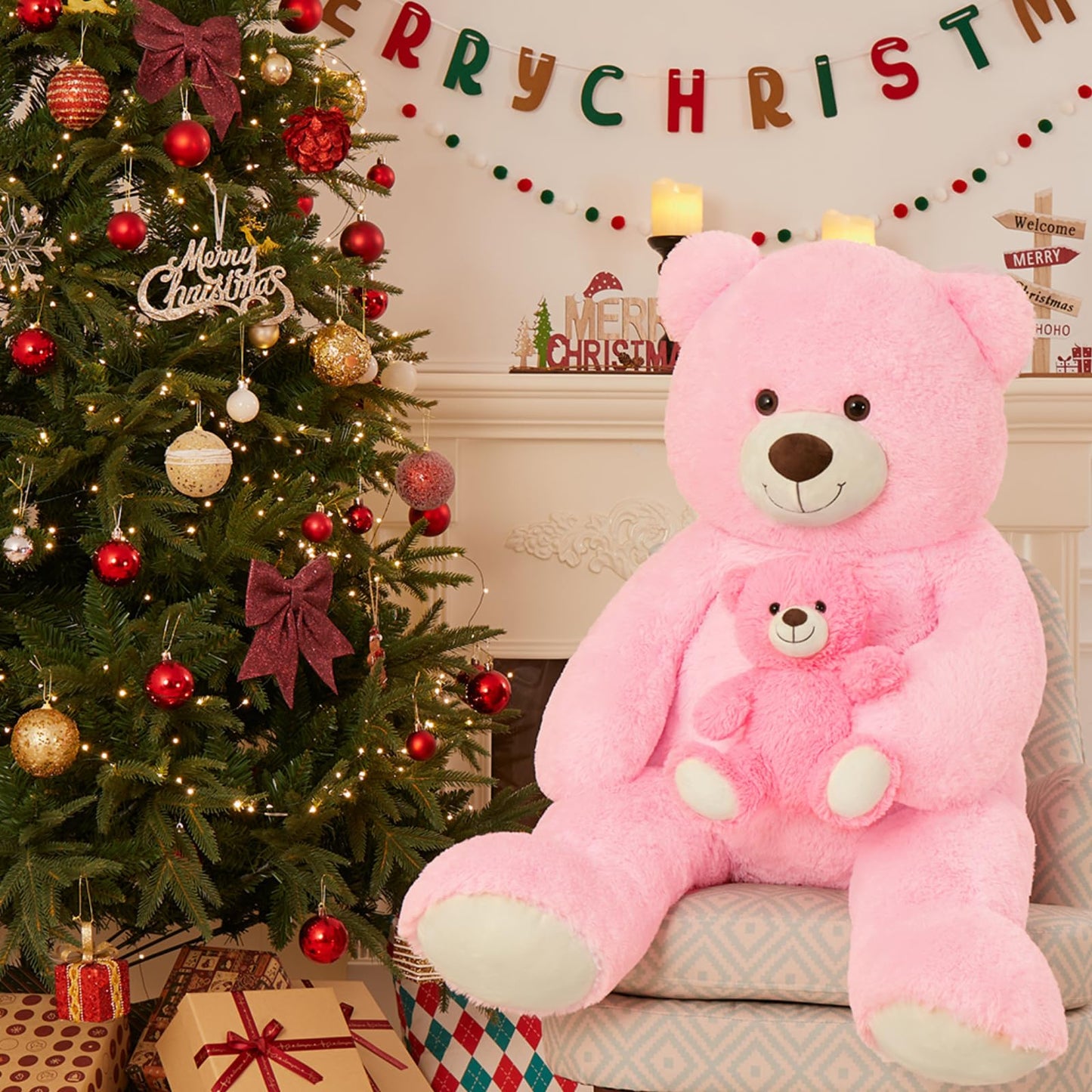 MorisMos Giant Teddy Bear Duo: 43-inch Mommy & Baby Plush — Soft Huggable Stuffed Bears for Kids Gift Decor