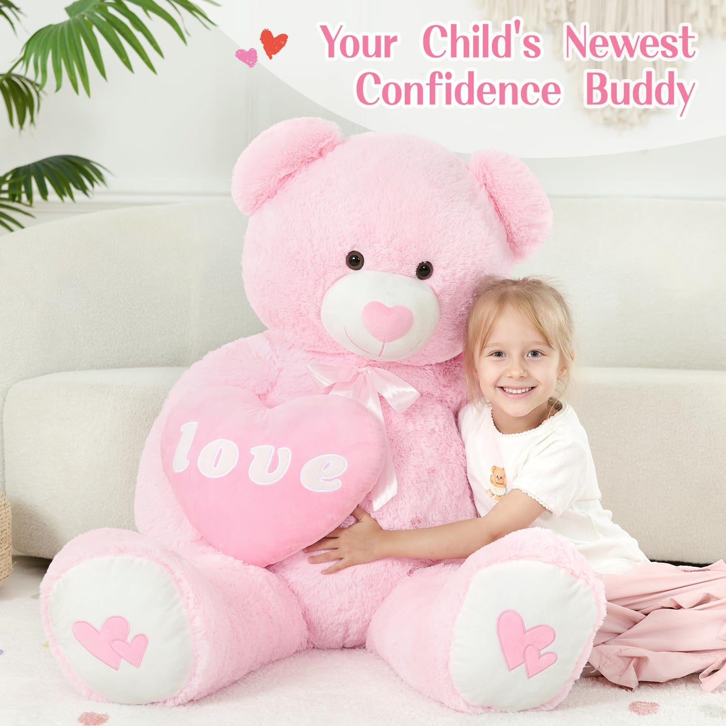 MorisMos Love Heart Giant Teddy Bear - 51-Inch Pink Plush Gift for Girlfriend