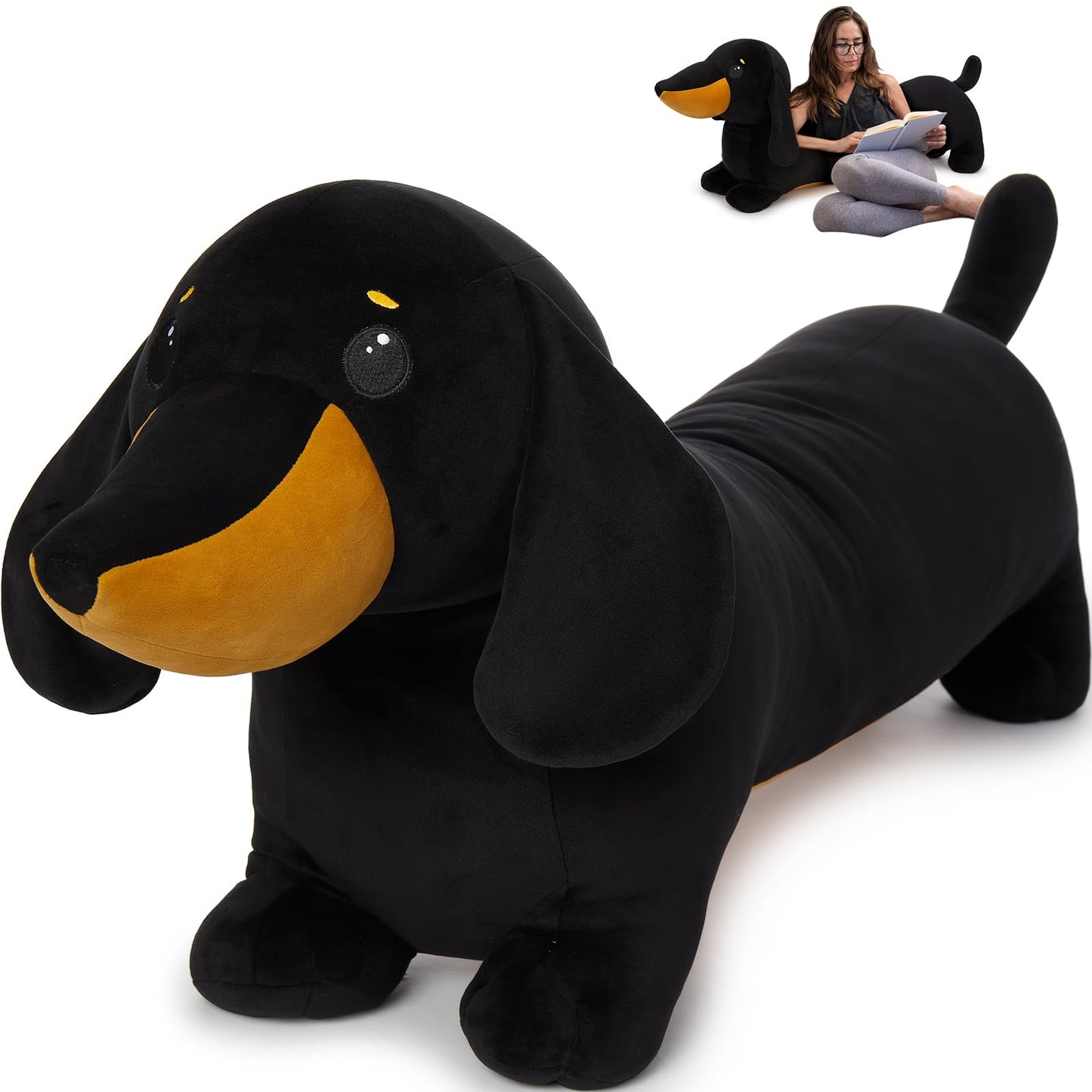 MorisMos Dachshund Plush 4ft - Realistic Black Weiner Dog Body Pillow
